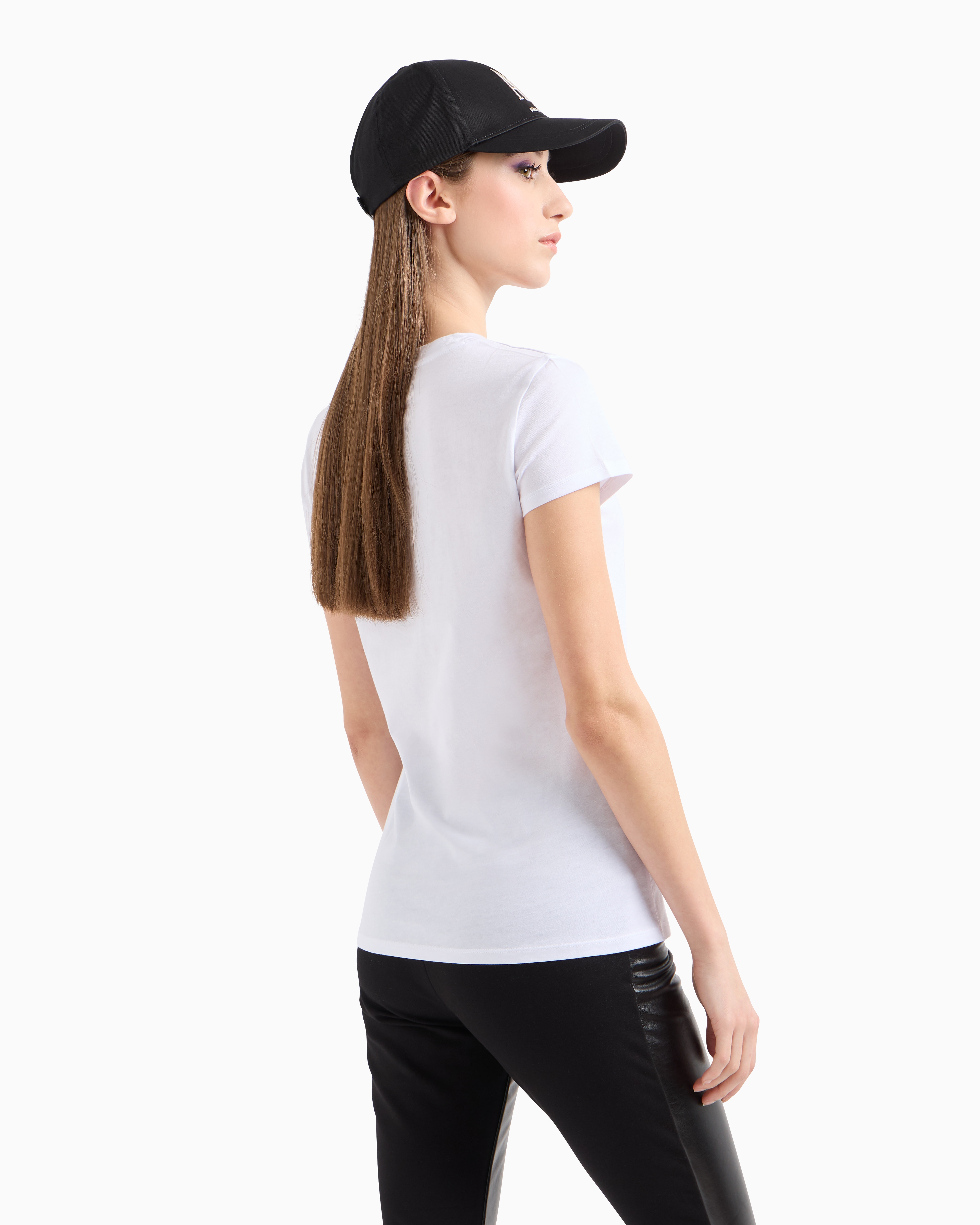 Armani Exchange - Slim fit T-shirt in stretch cotton jersey, Woman, White, Size: XS