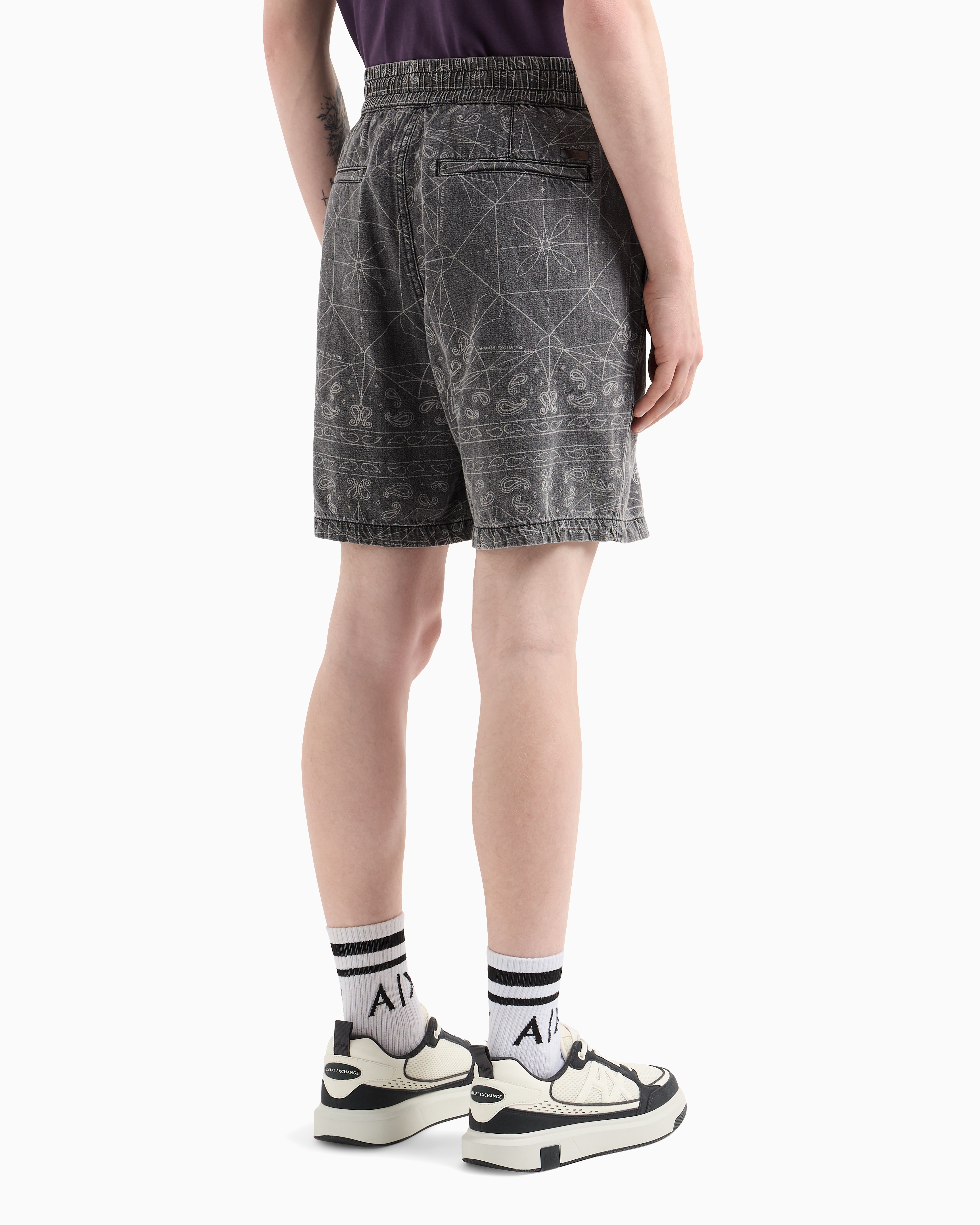 Armani Exchange - Cotton and linen Bermuda shorts with kaleidoscope print, Man, Black, Size: