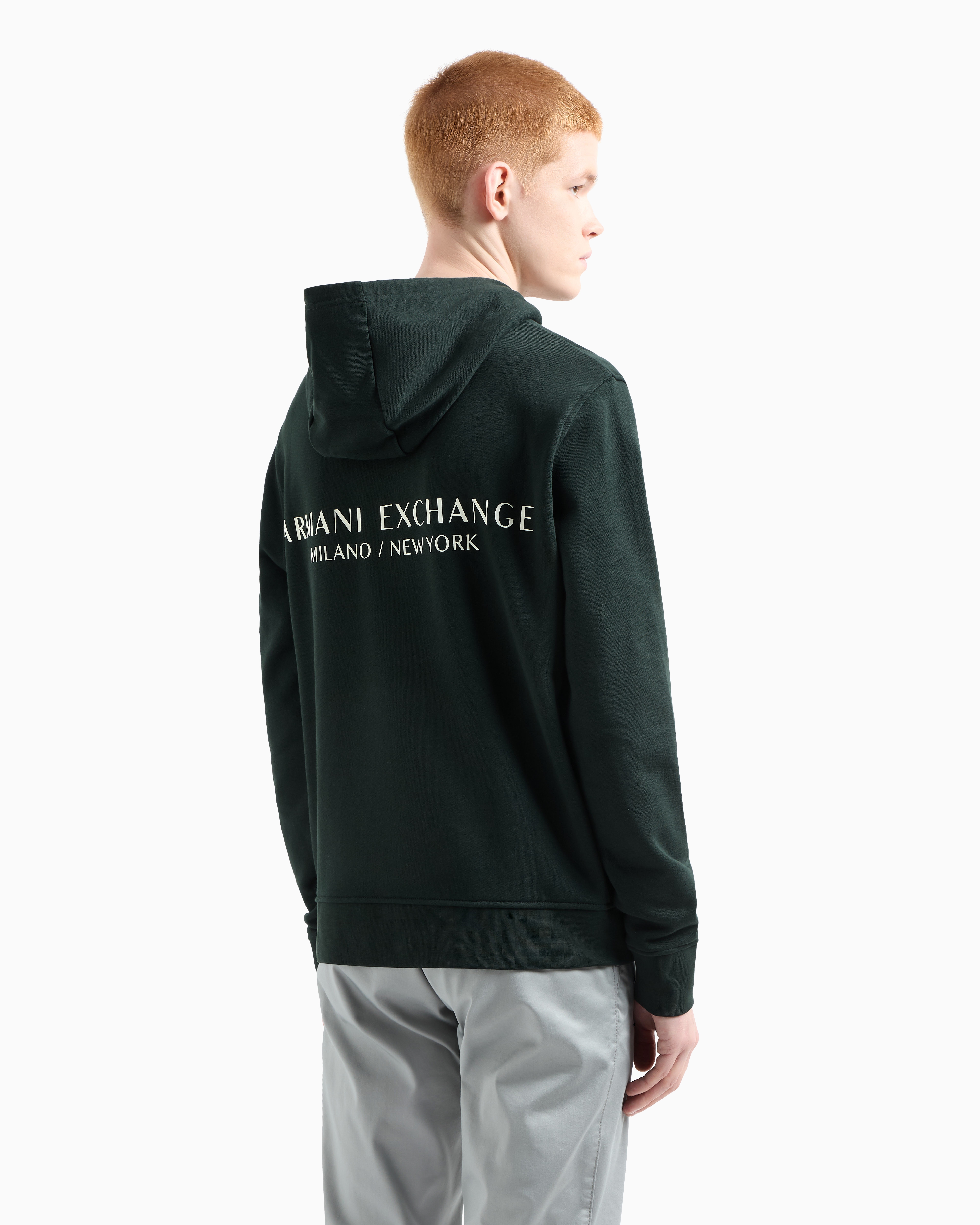 Armani Exchange - French Terry Cotton Hoodie with Logo, Man, Green, Size: