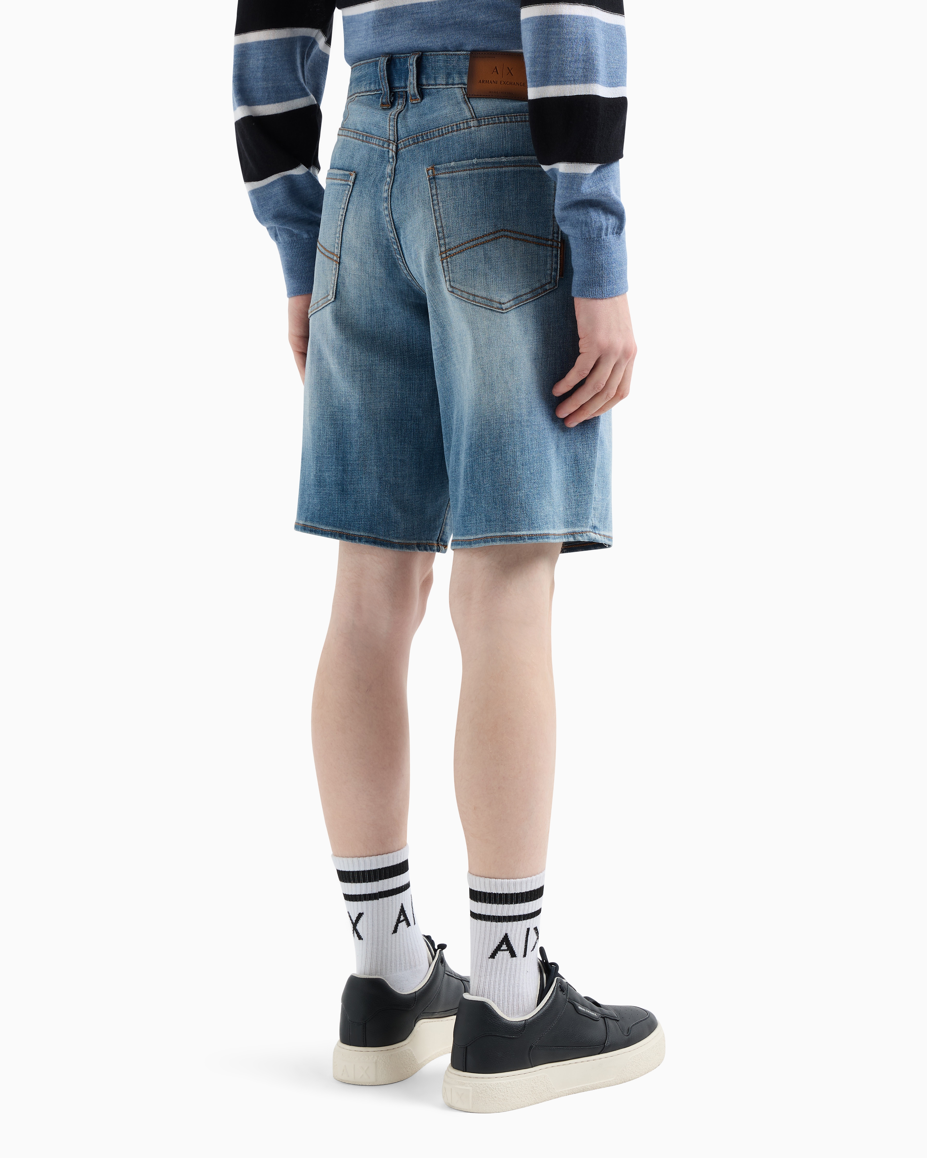 Armani Exchange - Cotton denim shorts with contrast stitching, Man, Blue, Size: