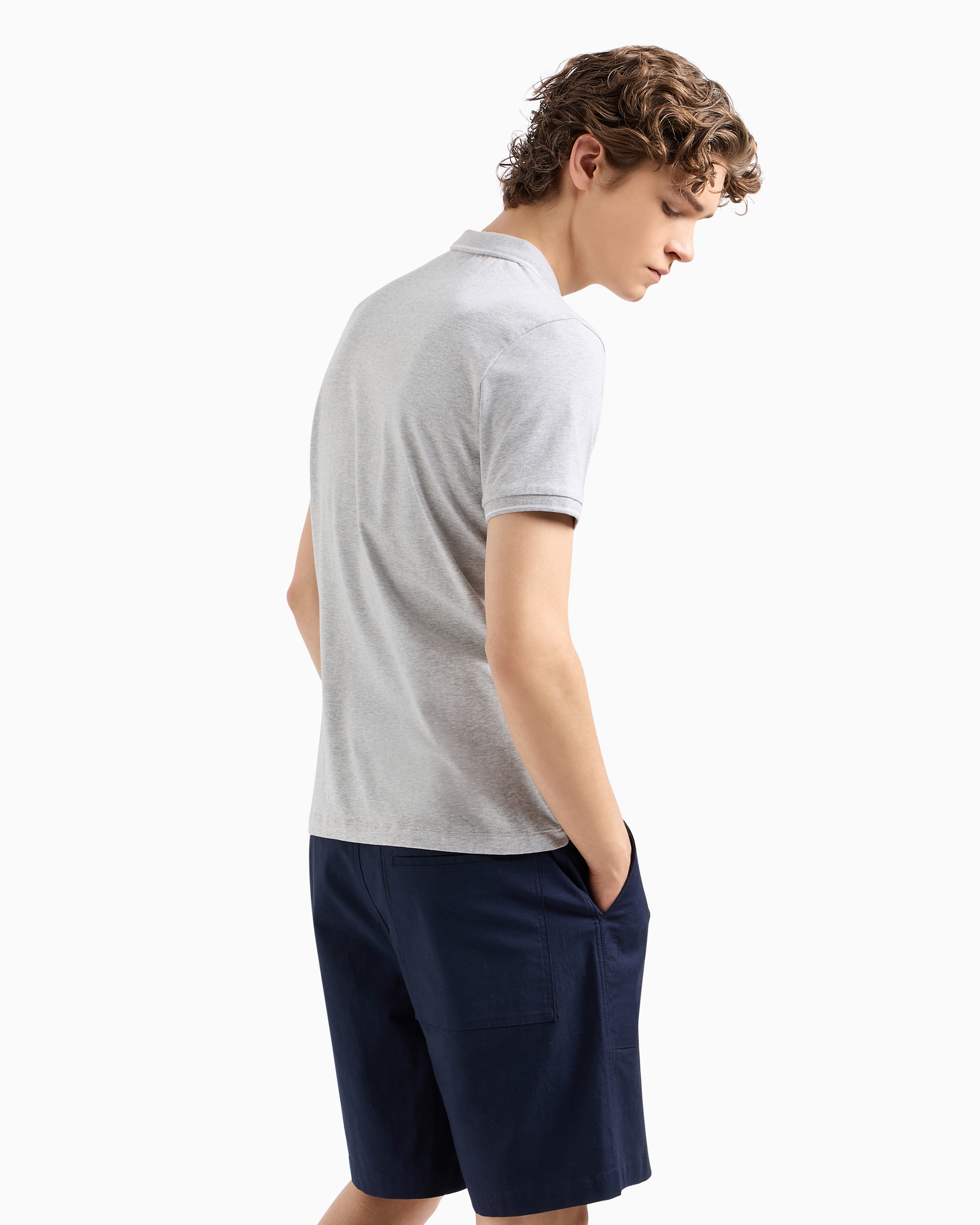 Armani Exchange - Polo with contrasting logo in cotton spandex, Man, Grey, Size: XS