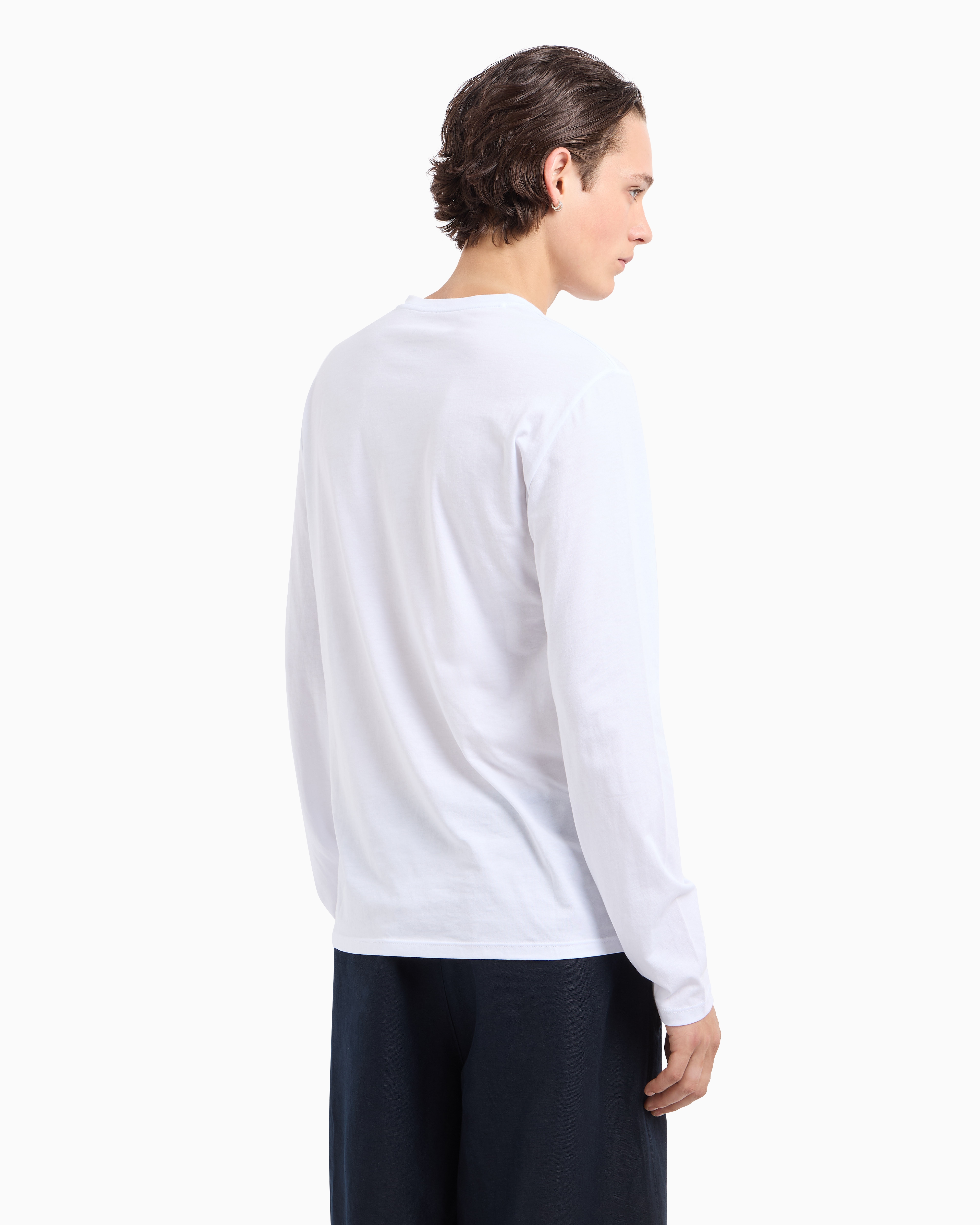 Armani Exchange - Pima Cotton Long Sleeve V-Neck T-Shirt, Man, White, Size: