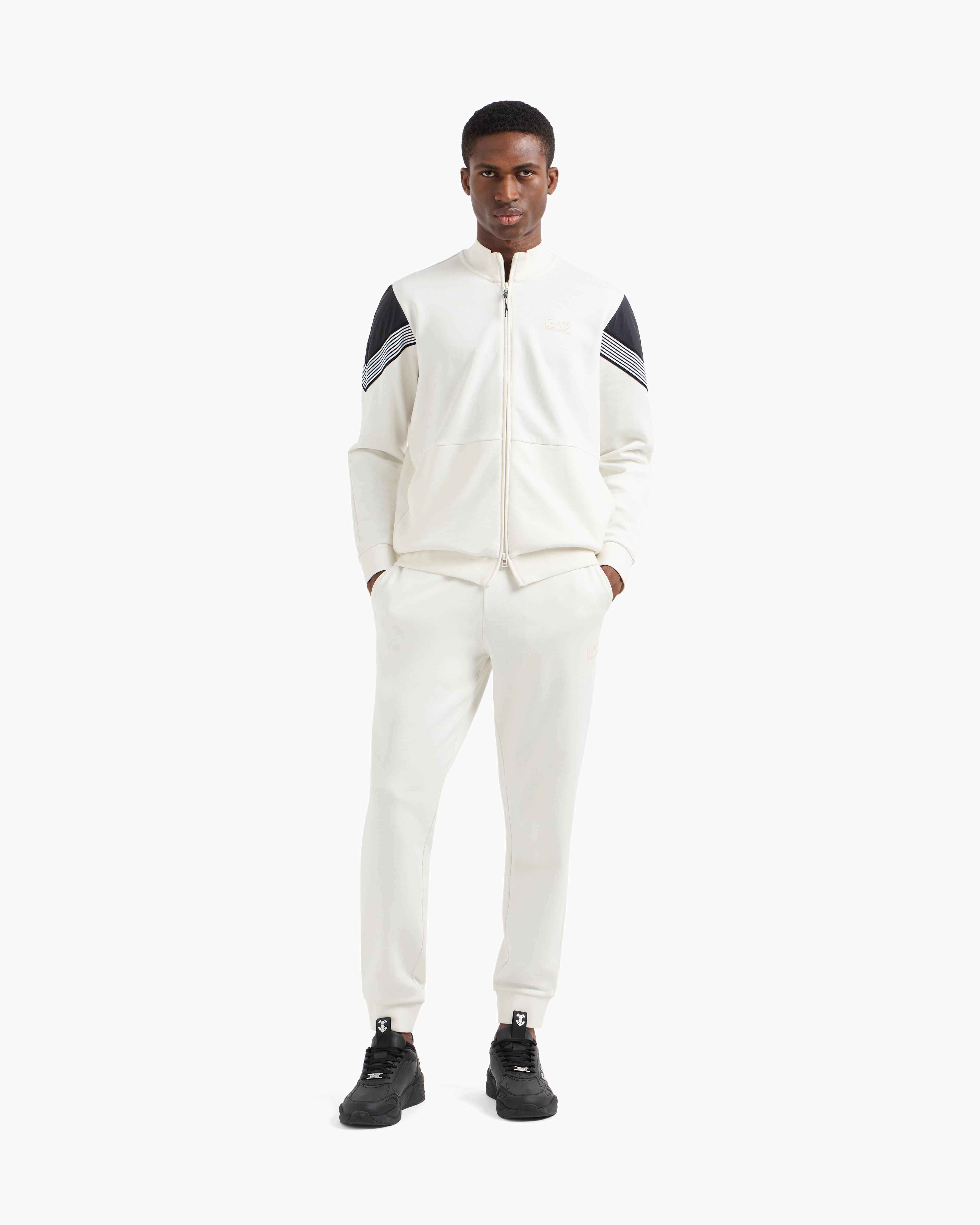 Ea7 7 Lines Cotton Jersey Tracksuit In White