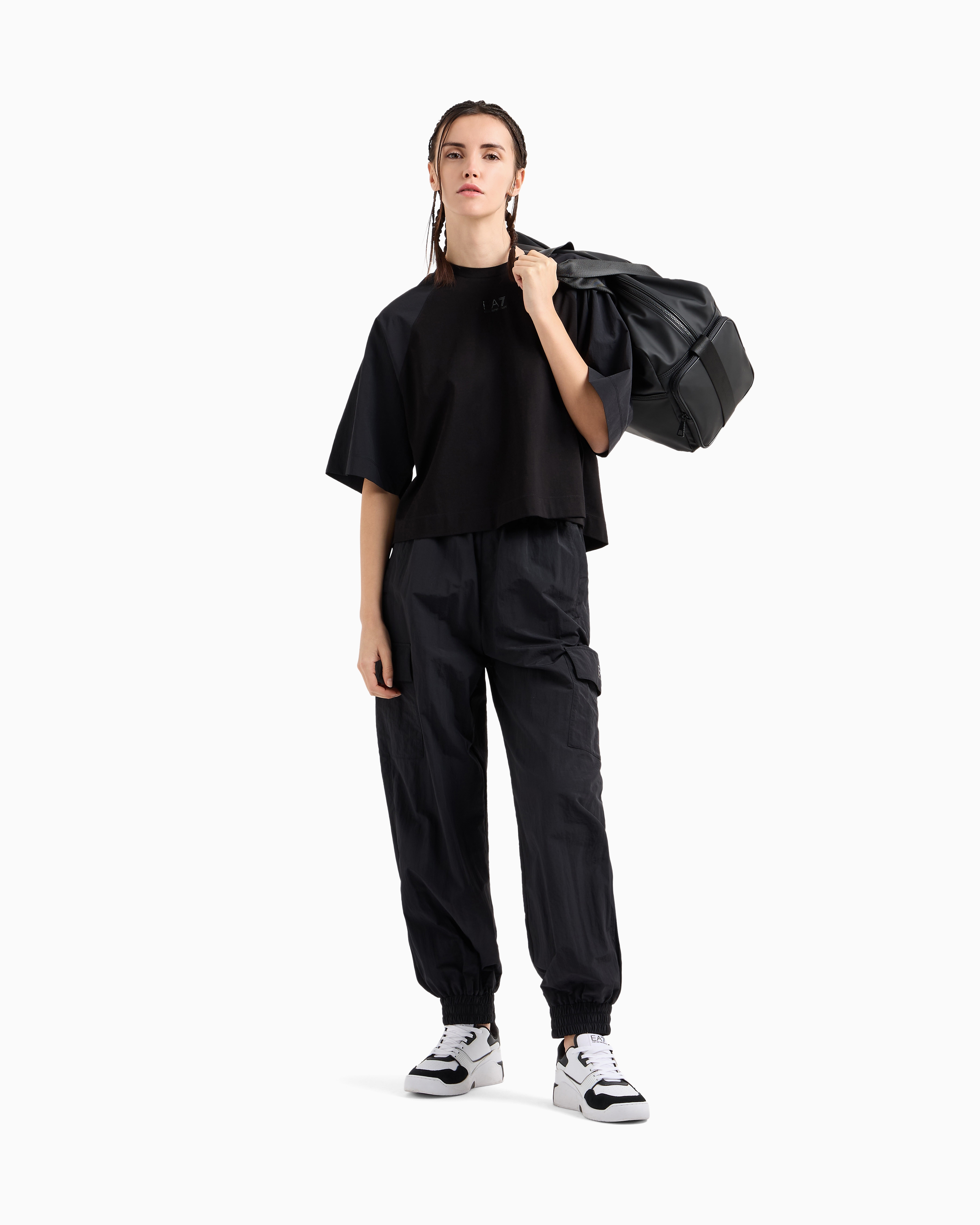 Ea7 Contemporary Sport Cotton-jersey Crew-neck T-shirt In Black