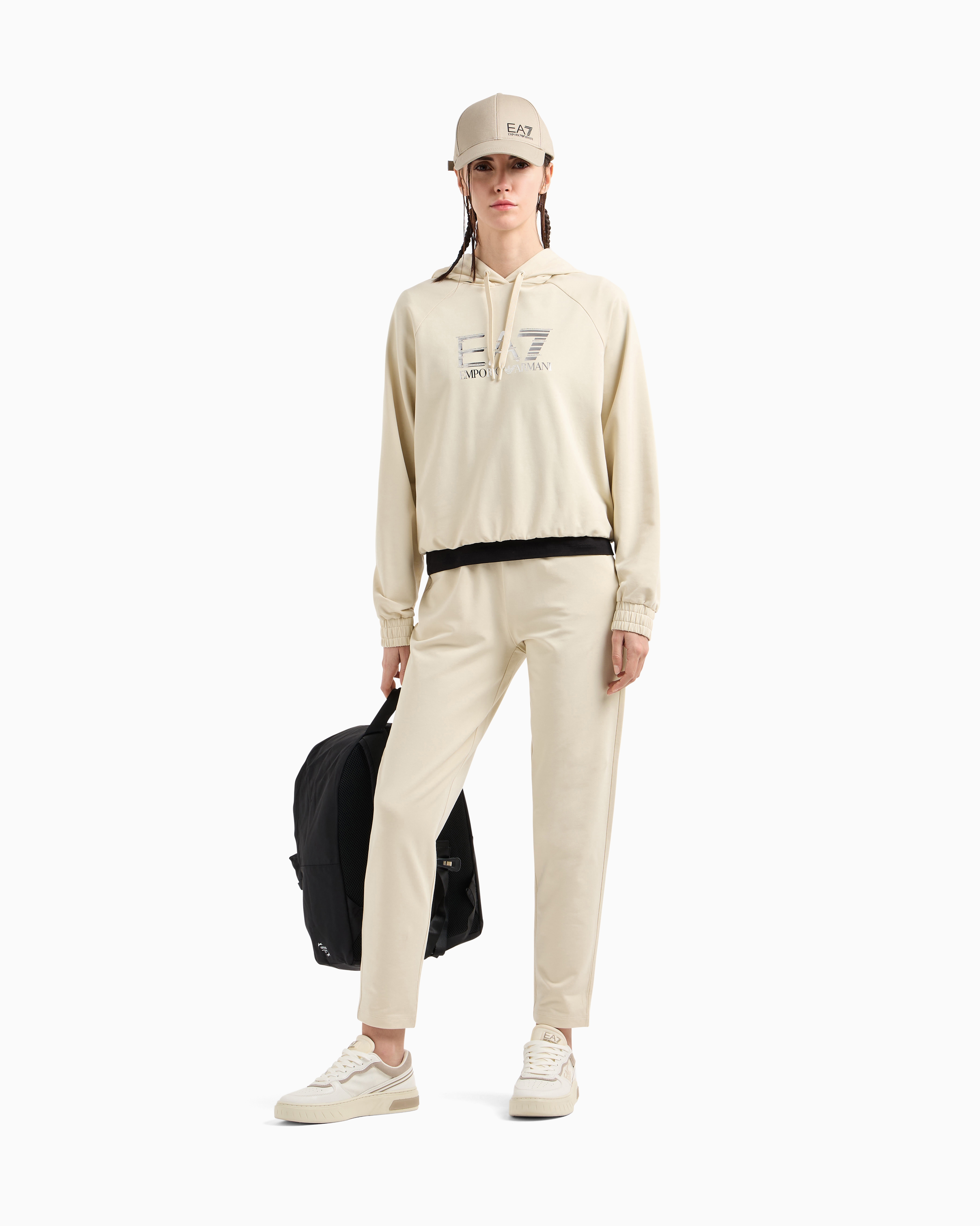 Ea7 Cotton And Modal Blend Tracksuit In Beige