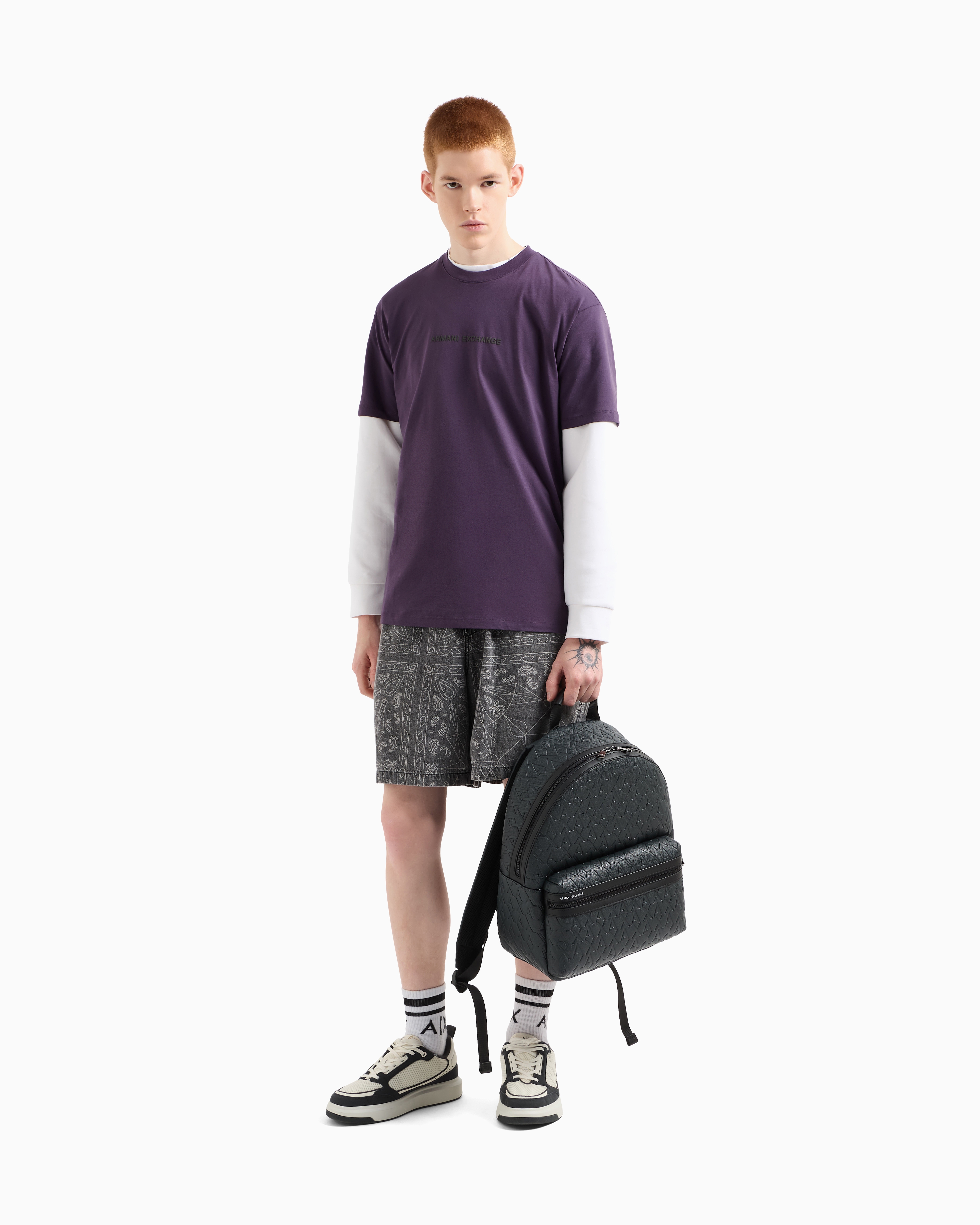 Armani Exchange Cotton And Linen Bermuda Shorts With Kaleidoscope Print In Schwarz