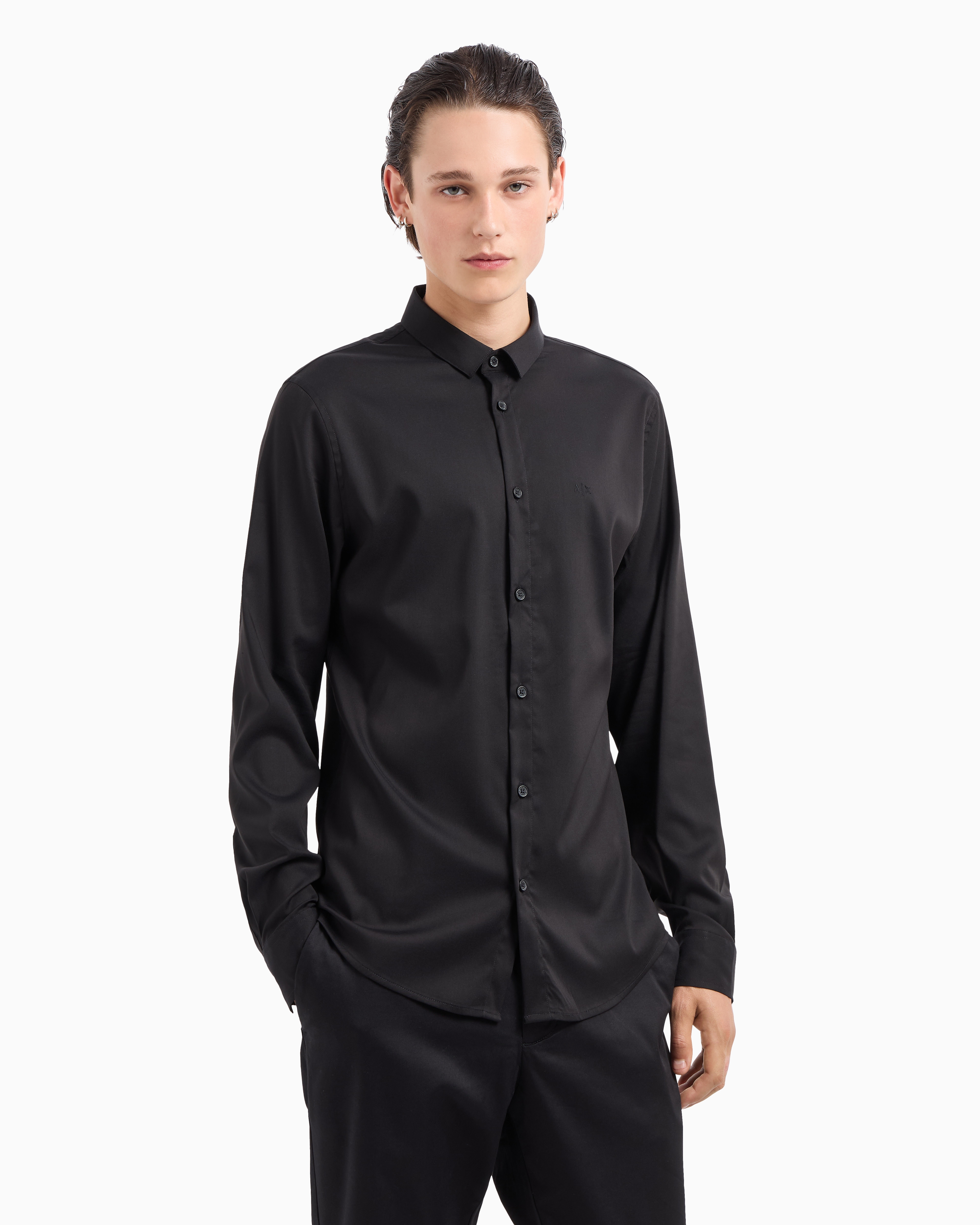 Armani Exchange - Regular fit shirt ultra stretch fabric, Man, Black, Size: