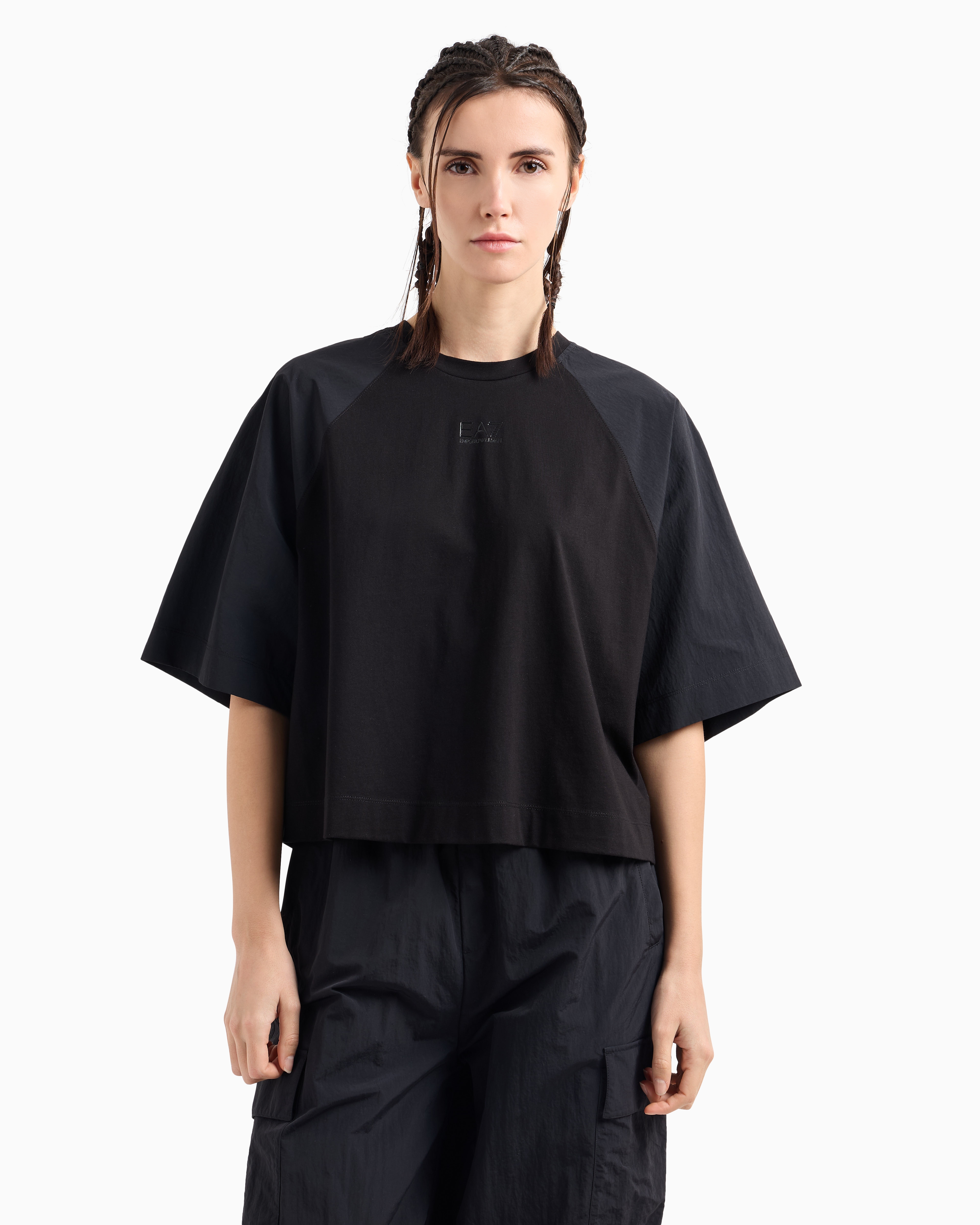 Ea7 Contemporary Sport Cotton-jersey Crew-neck T-shirt In Black