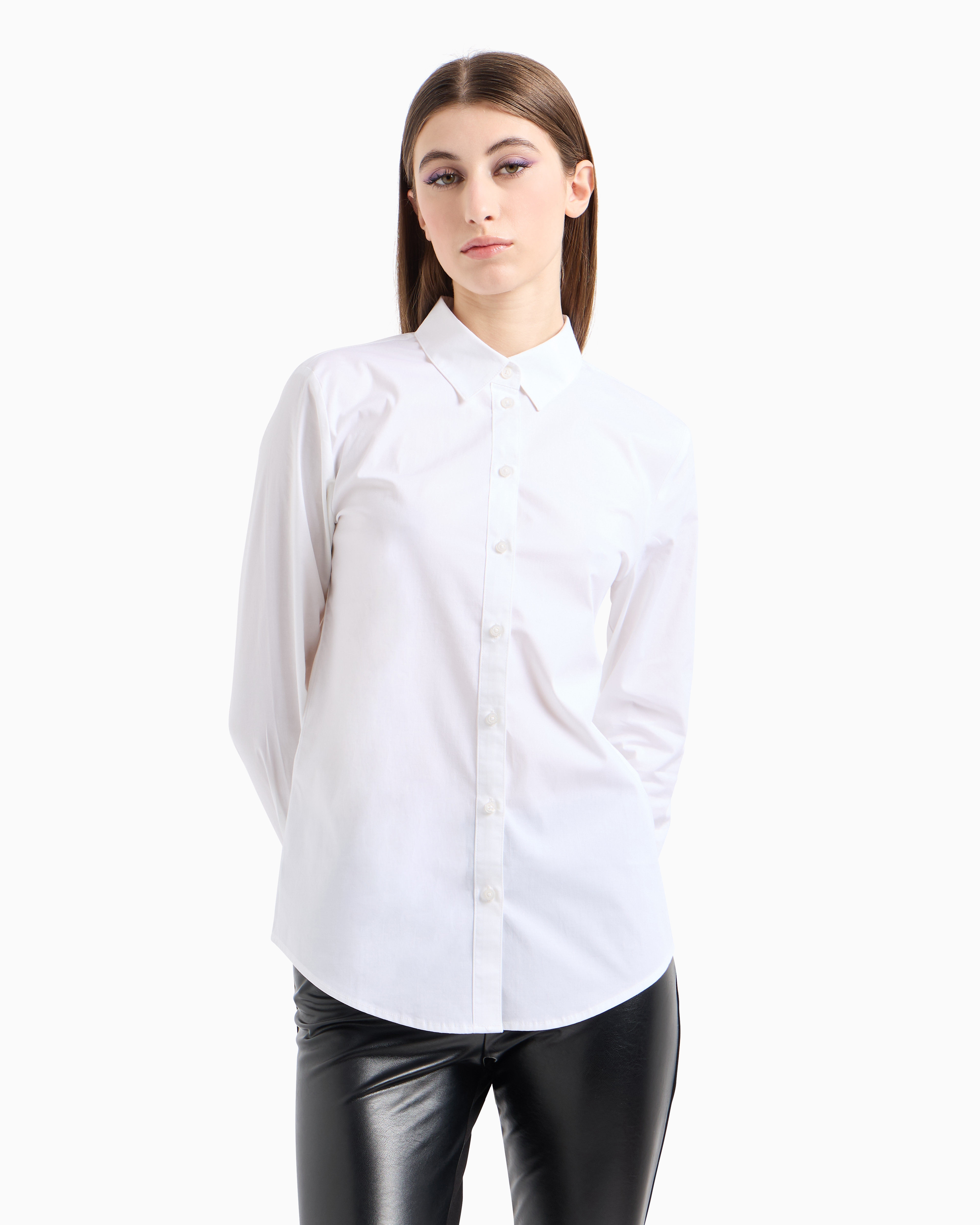 Armani Exchange - Stretch cotton poplin shirt, Woman, White, Size: