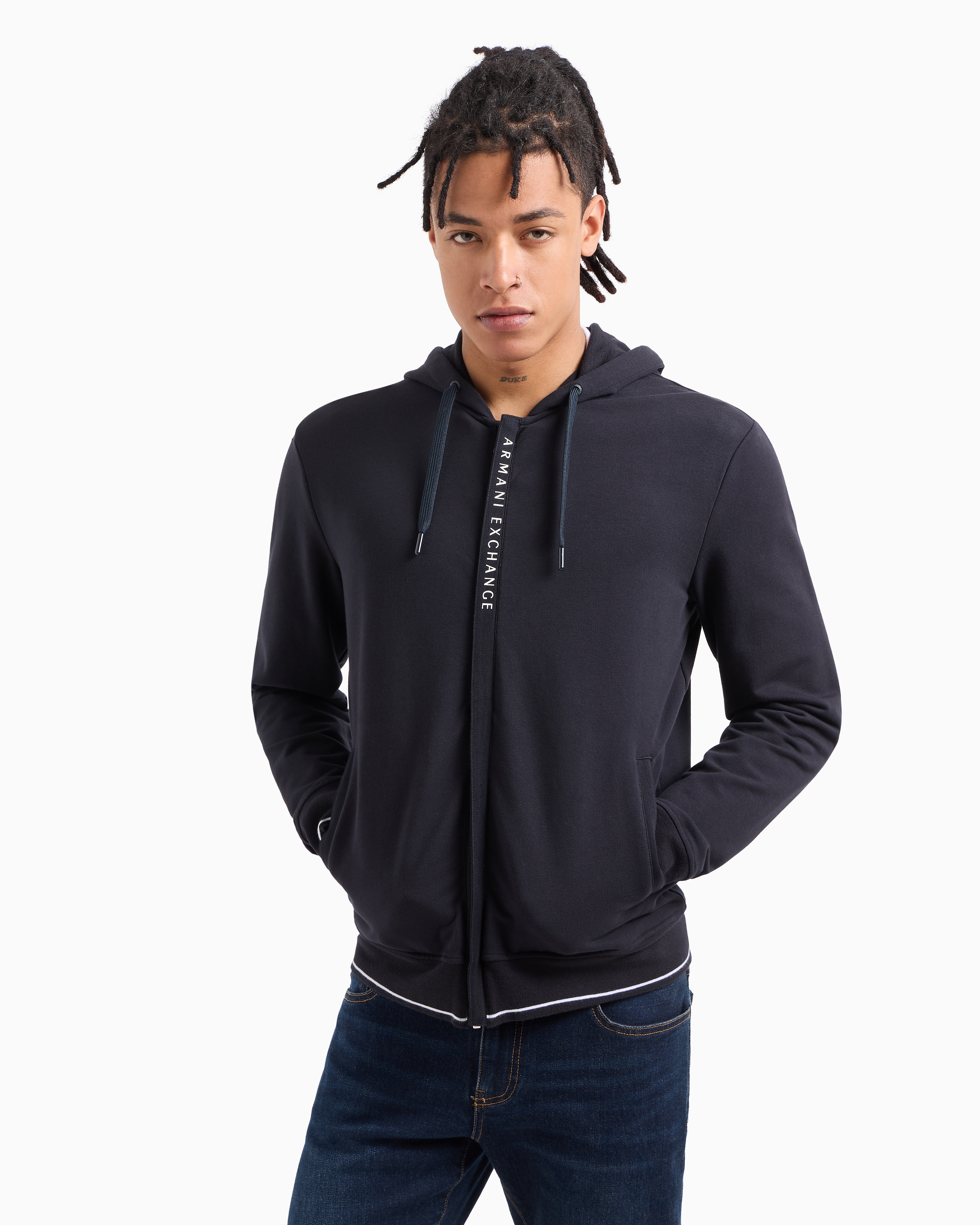 Armani Exchange - Stretch fabric zip-up sweatshirt, Man, Navy Blue, Size: