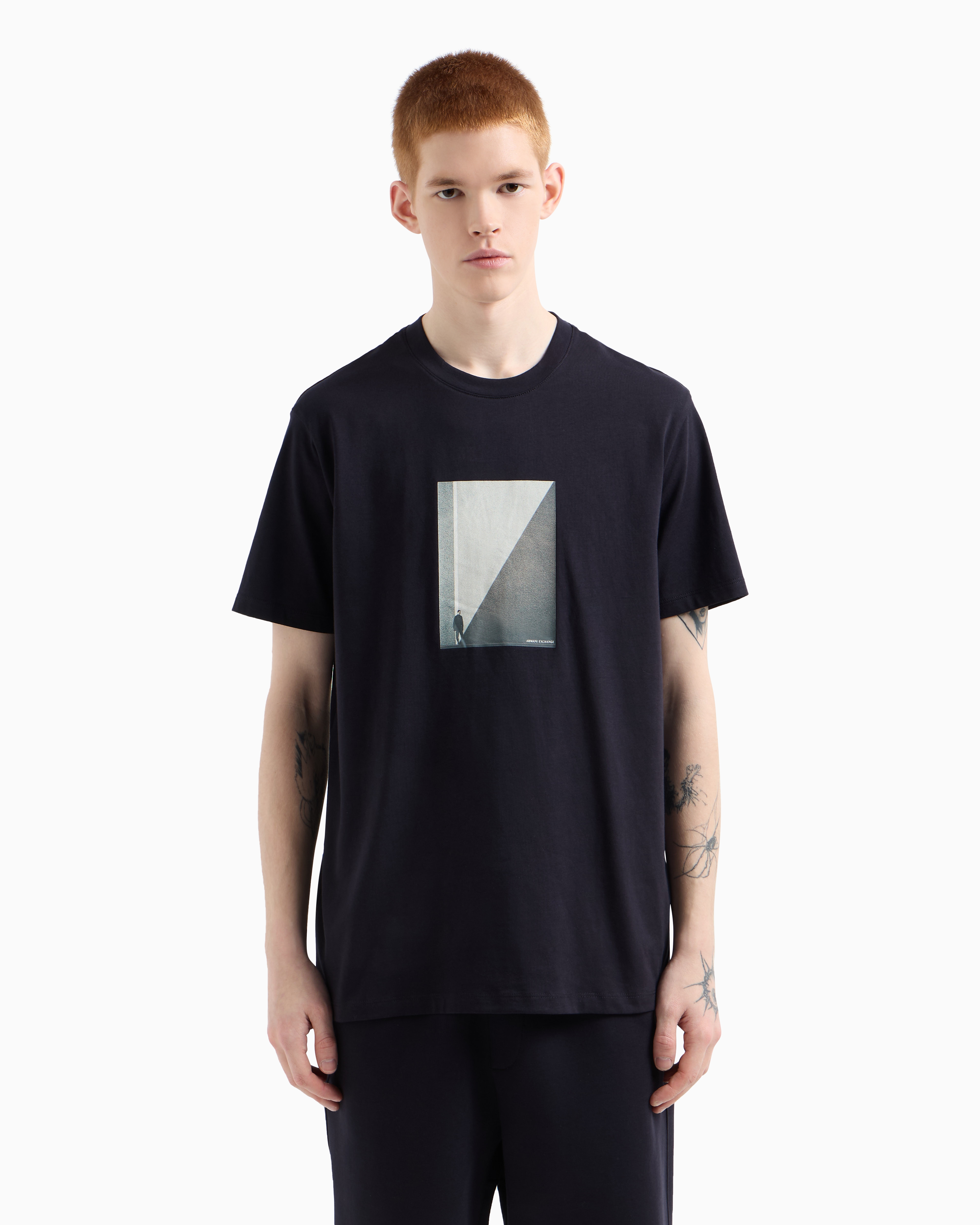 Armani Exchange - Regular fit T-shirt with photo print, Man, Navy Blue, Size: