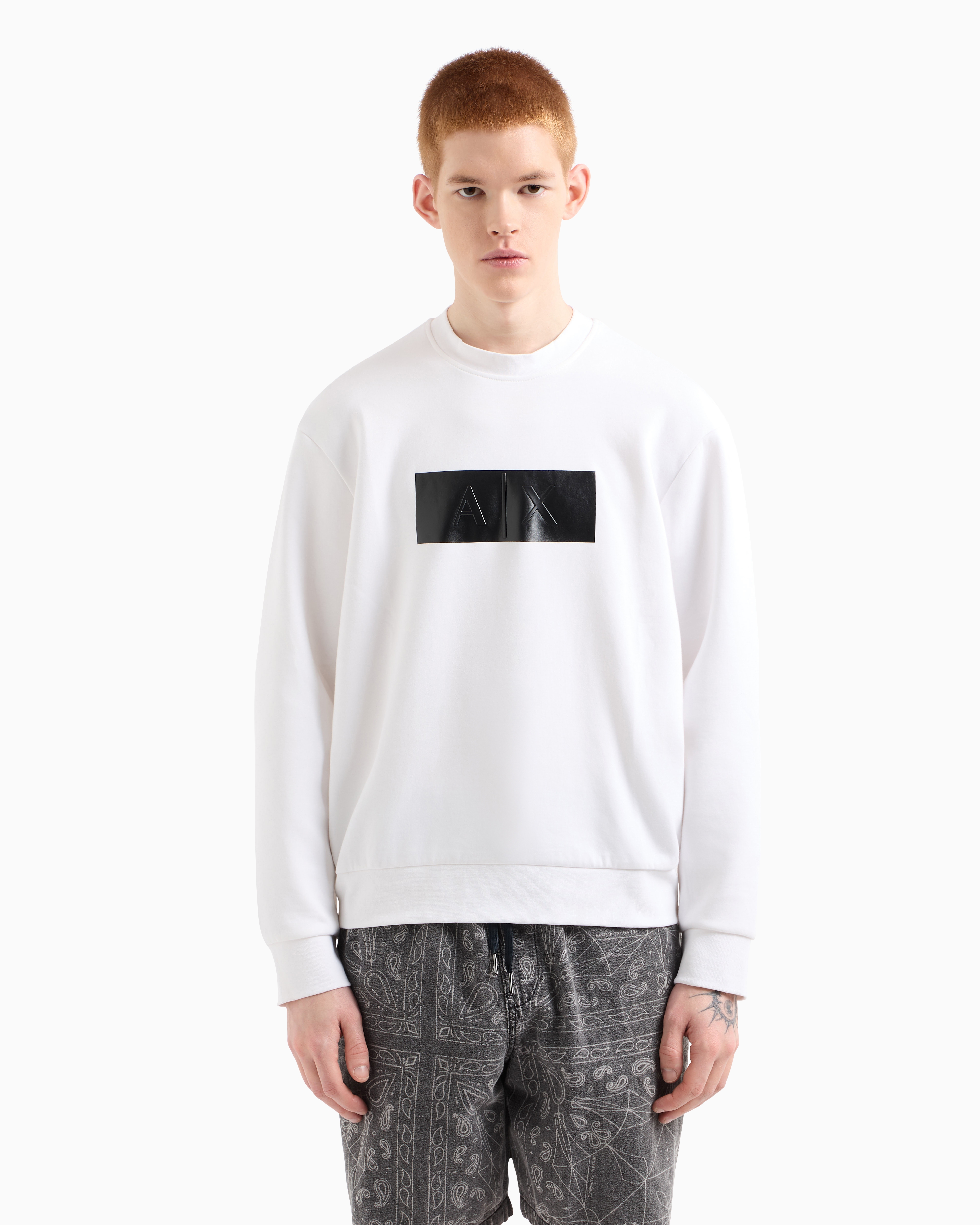 Armani Exchange - Crewneck sweatshirt with vinyl logo print, Man, White, Size: