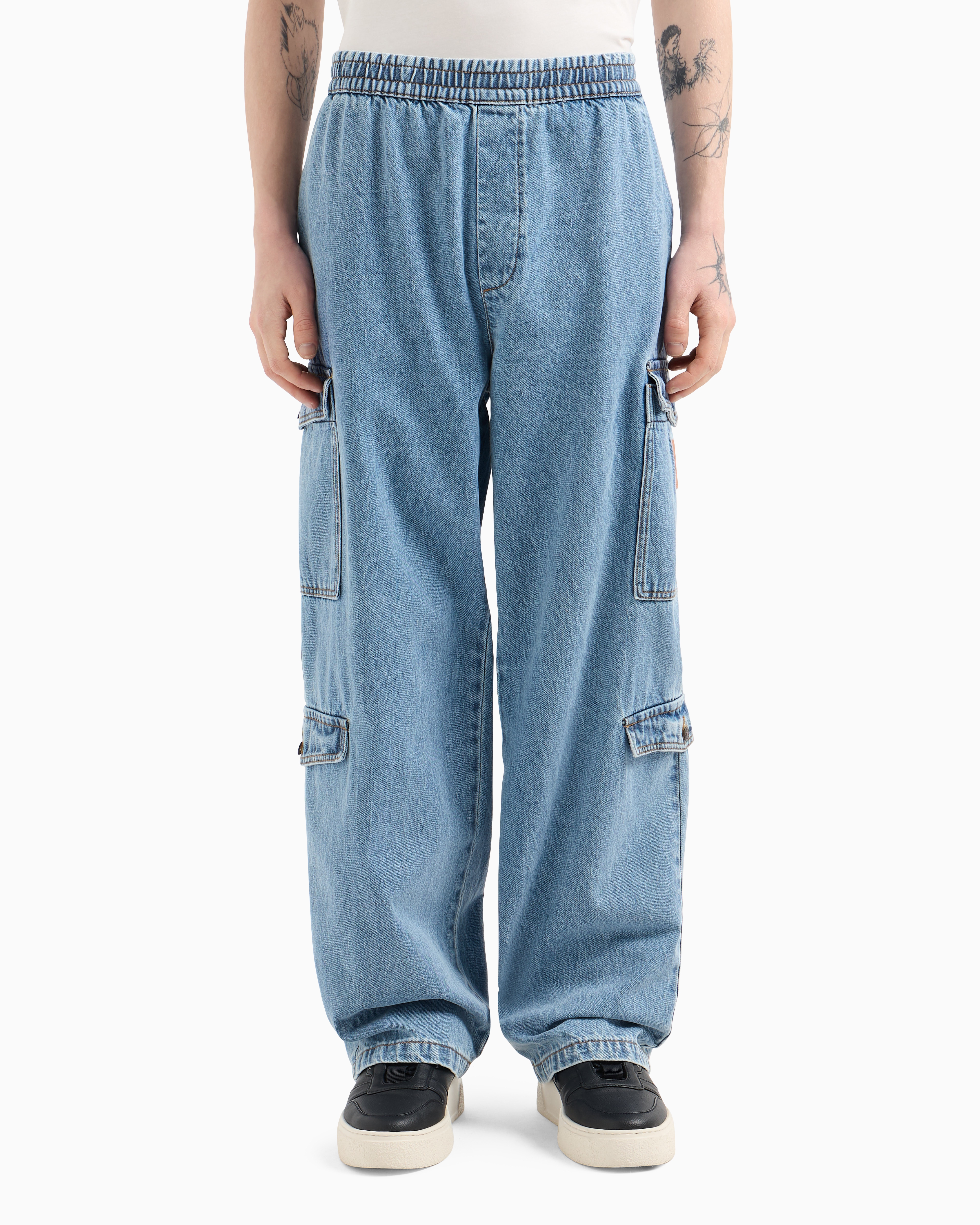 Armani Exchange - Denim Cargo Jeans, Man, Blue, Size: 38