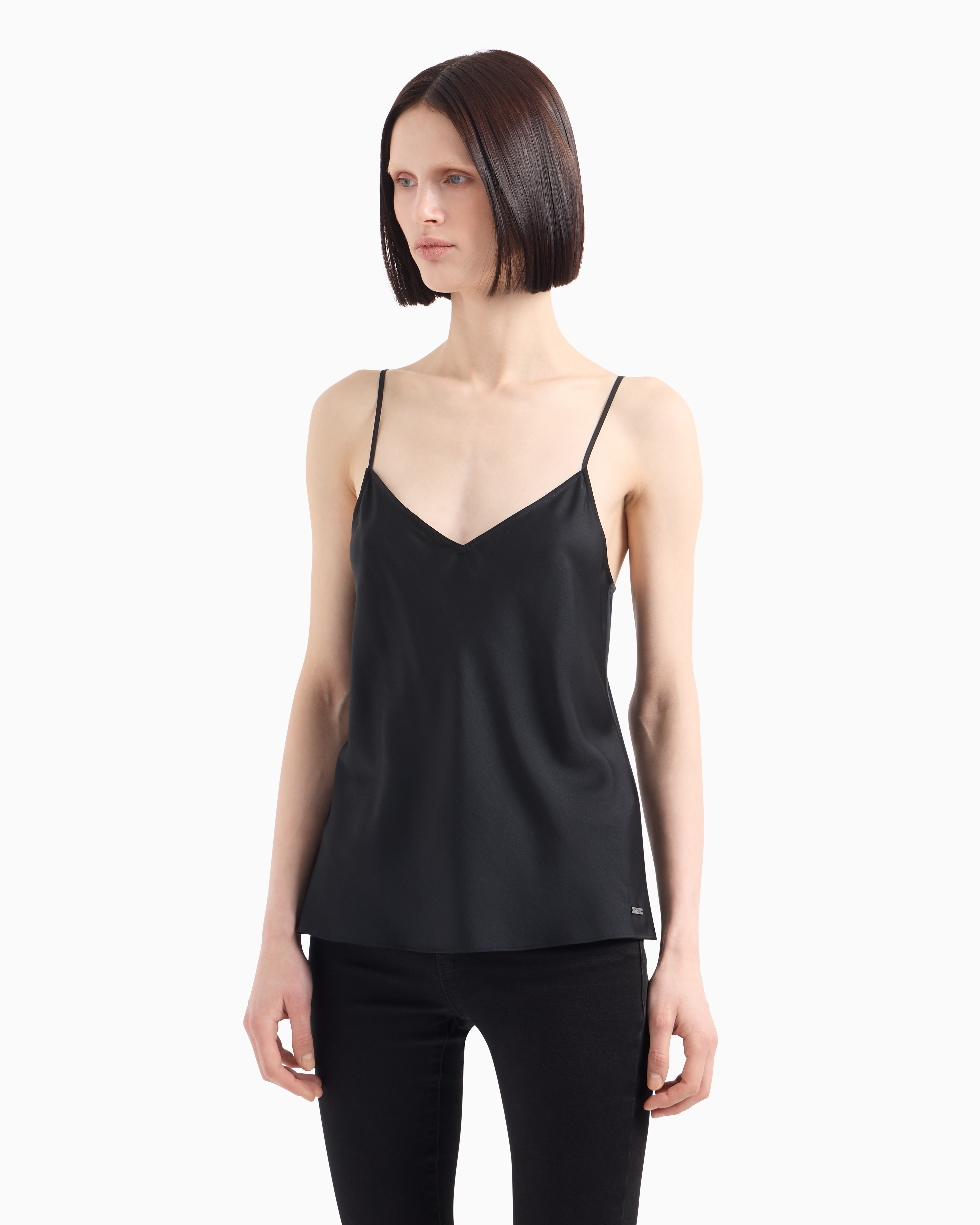 Armani Exchange - Satin V-Neck Top, Woman, Black, Size: