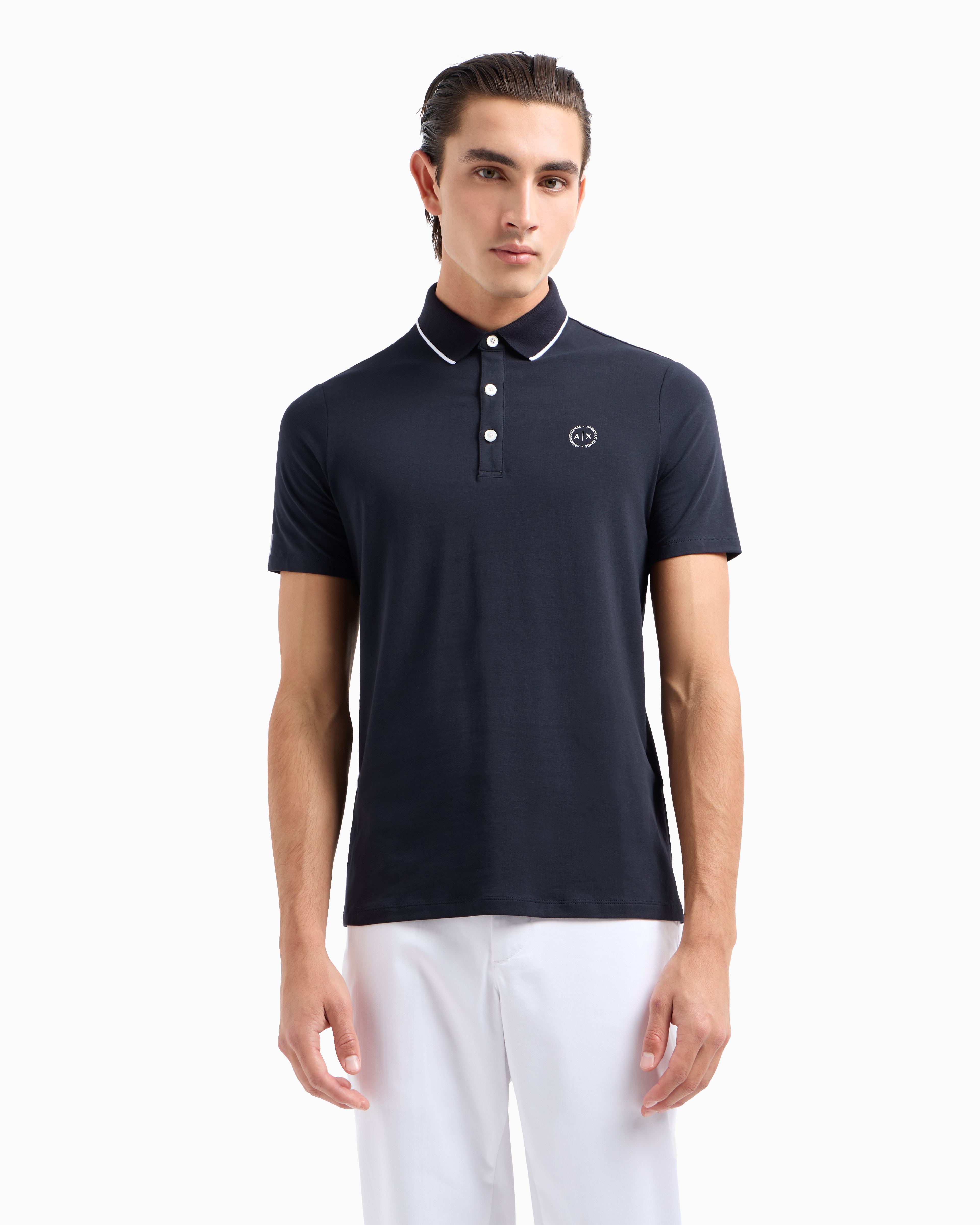 Armani Exchange - Piquet polo shirt with logo, Man, Navy Blue, Size: