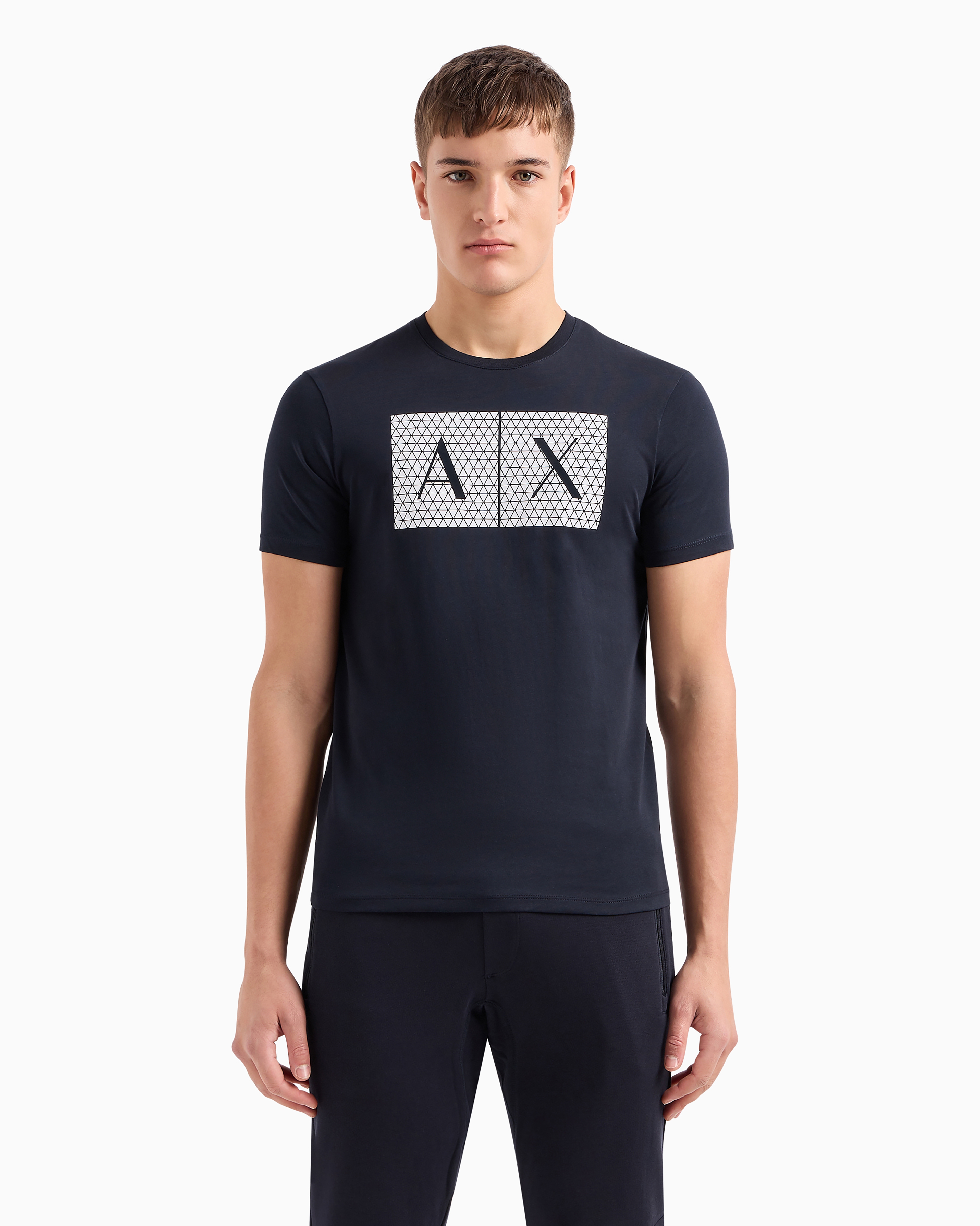 Armani Exchange -  Slim fit jersey T-shirt with logo, Man, Navy Blue, Size: