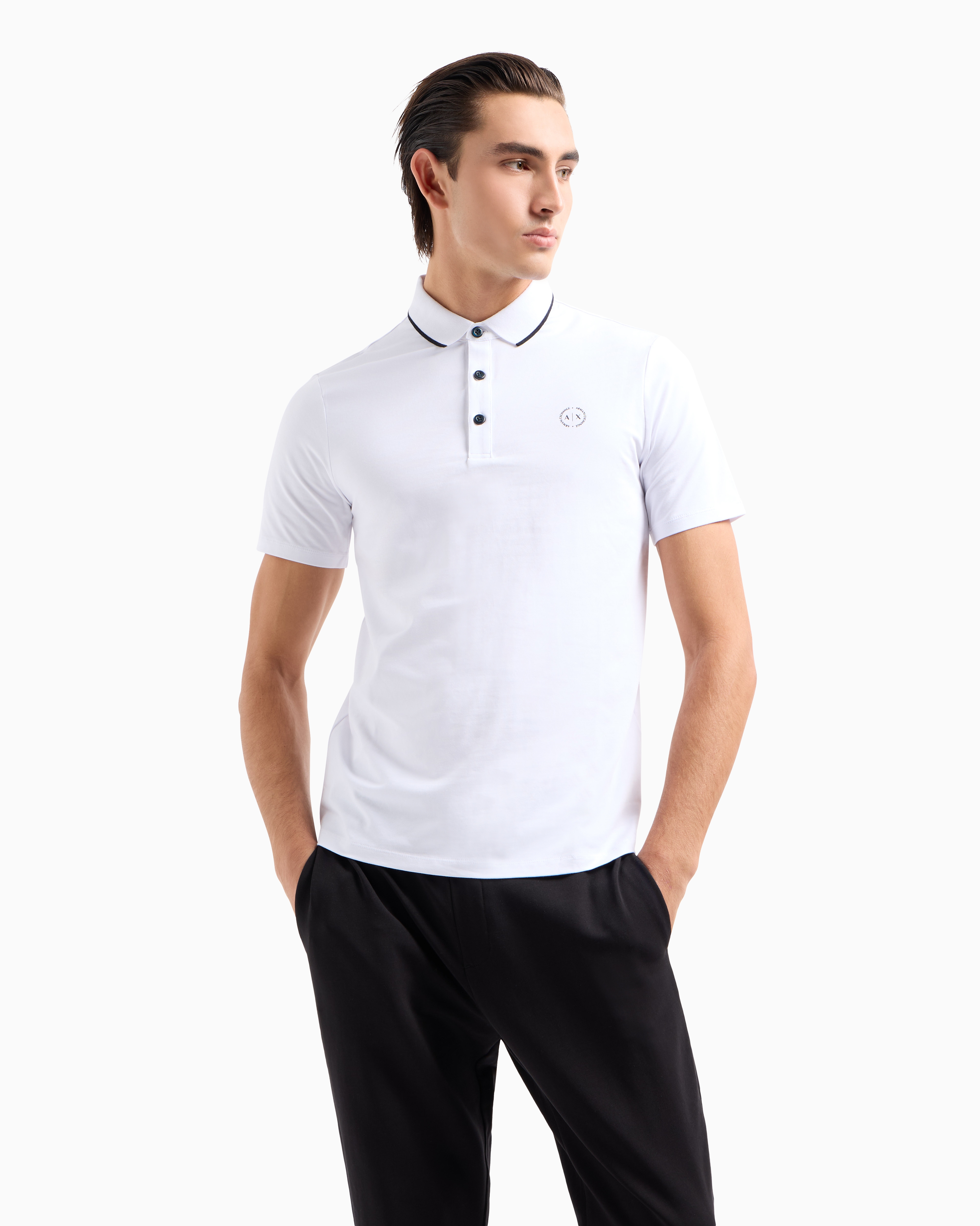 Armani Exchange - Piquet polo shirt with logo, Man, White, Size: