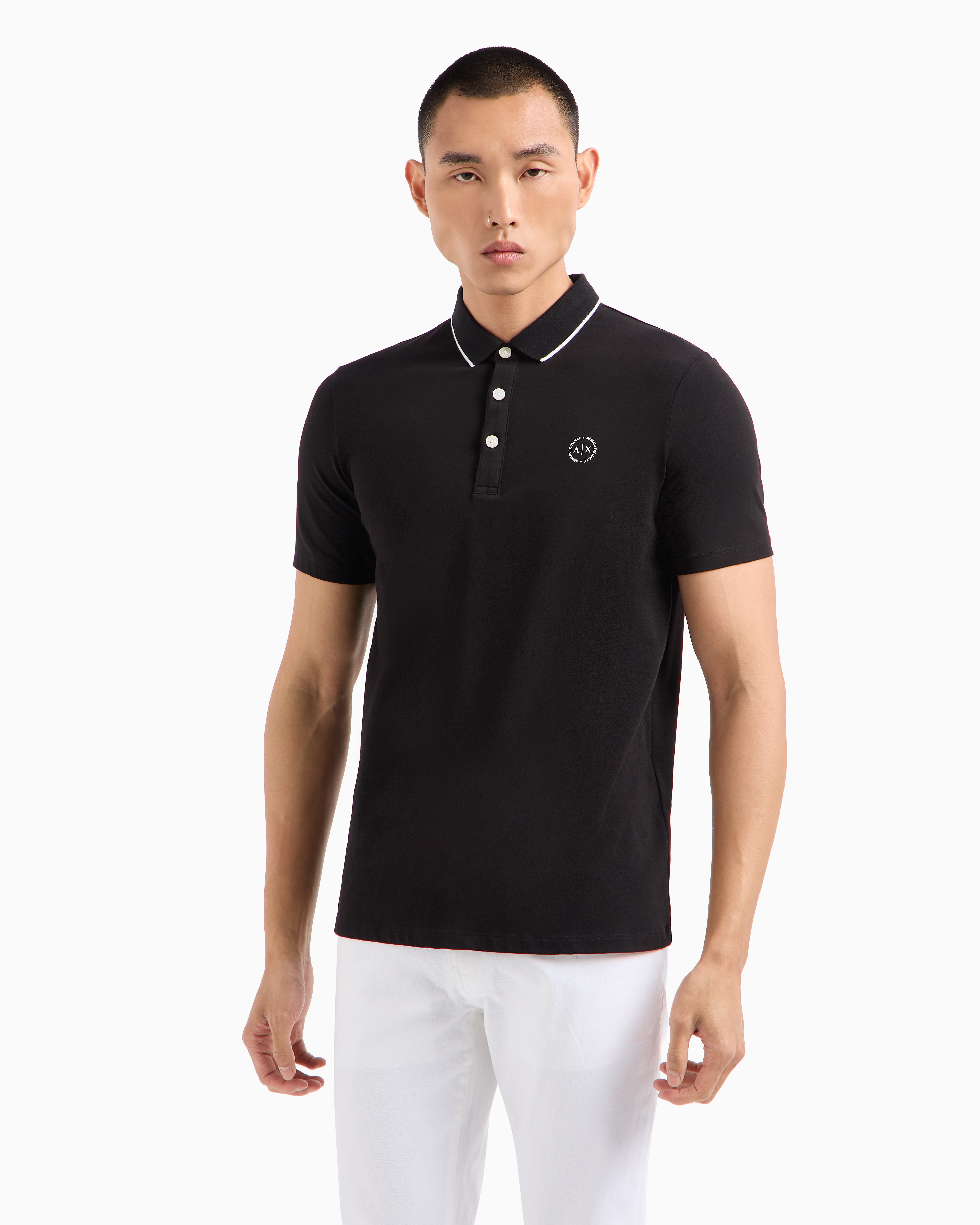 Armani Exchange - Piquet polo shirt with logo, Man, Black, Size: