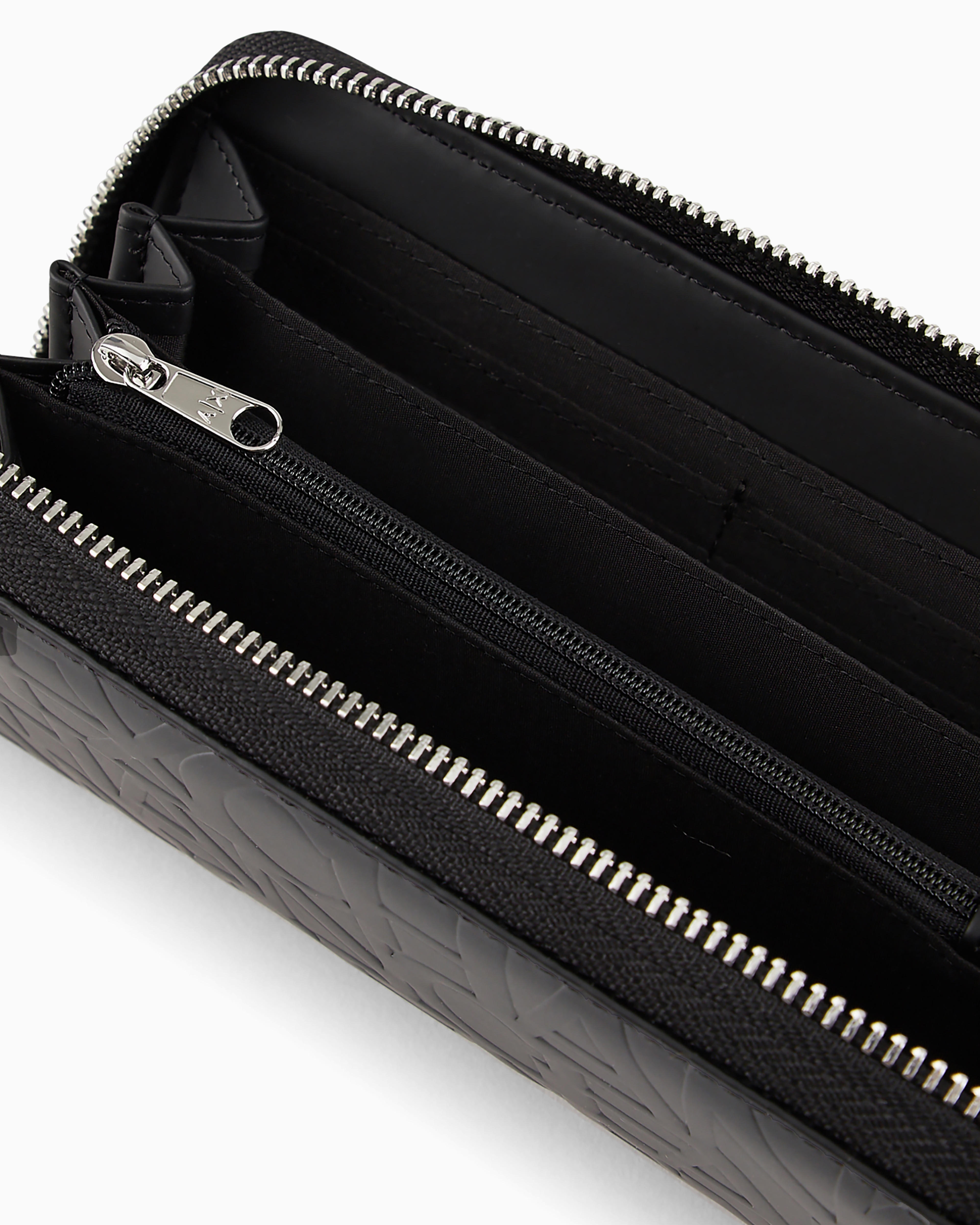 Armani Exchange - Crocodile Print Zip Around Wallet, Woman, Black, Size: TU