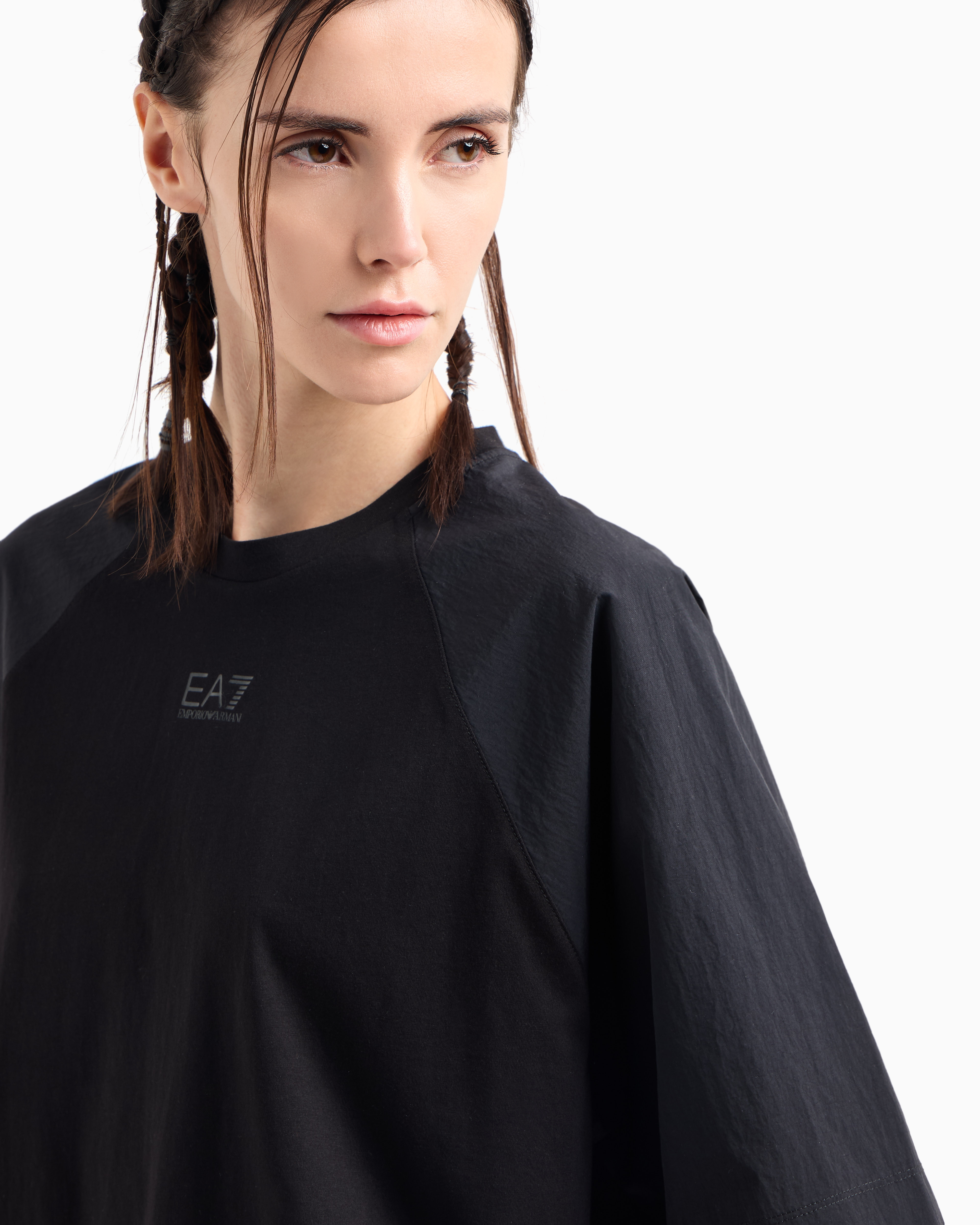 Ea7 Contemporary Sport Cotton-jersey Crew-neck T-shirt In Black