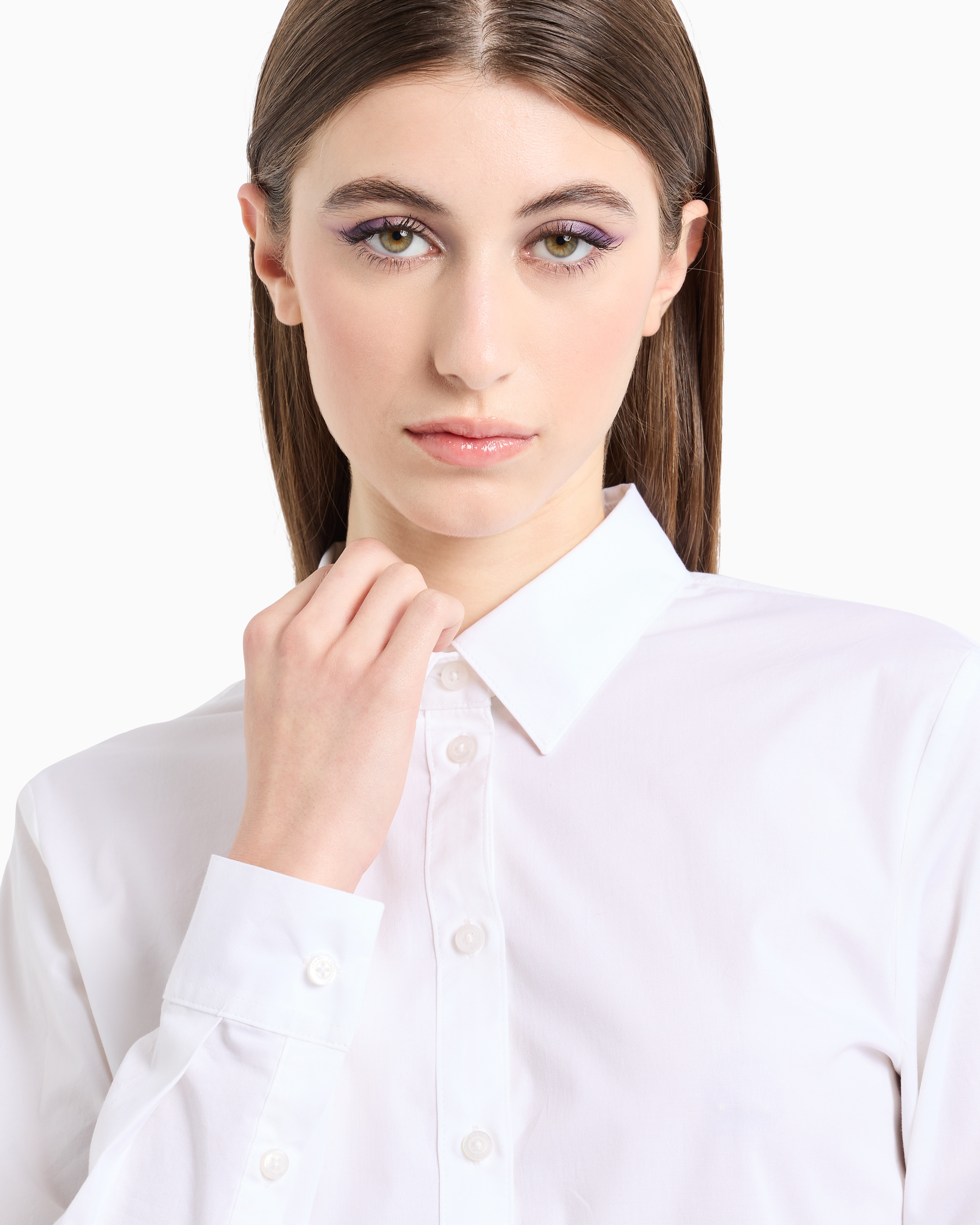 Armani Exchange - Stretch cotton poplin shirt, Woman, White, Size: