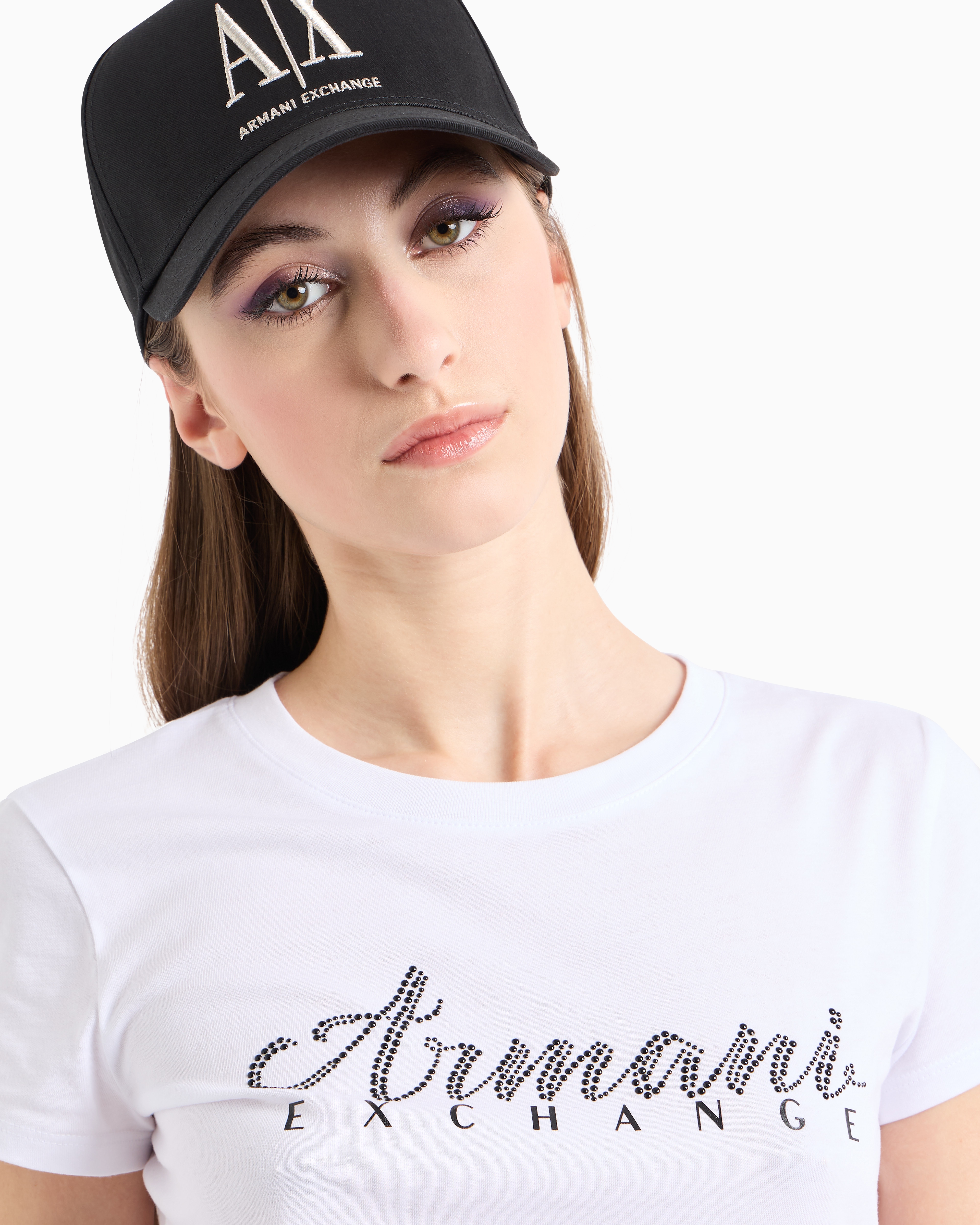 Armani Exchange - Slim fit T-shirt in stretch cotton jersey, Woman, White, Size: XS