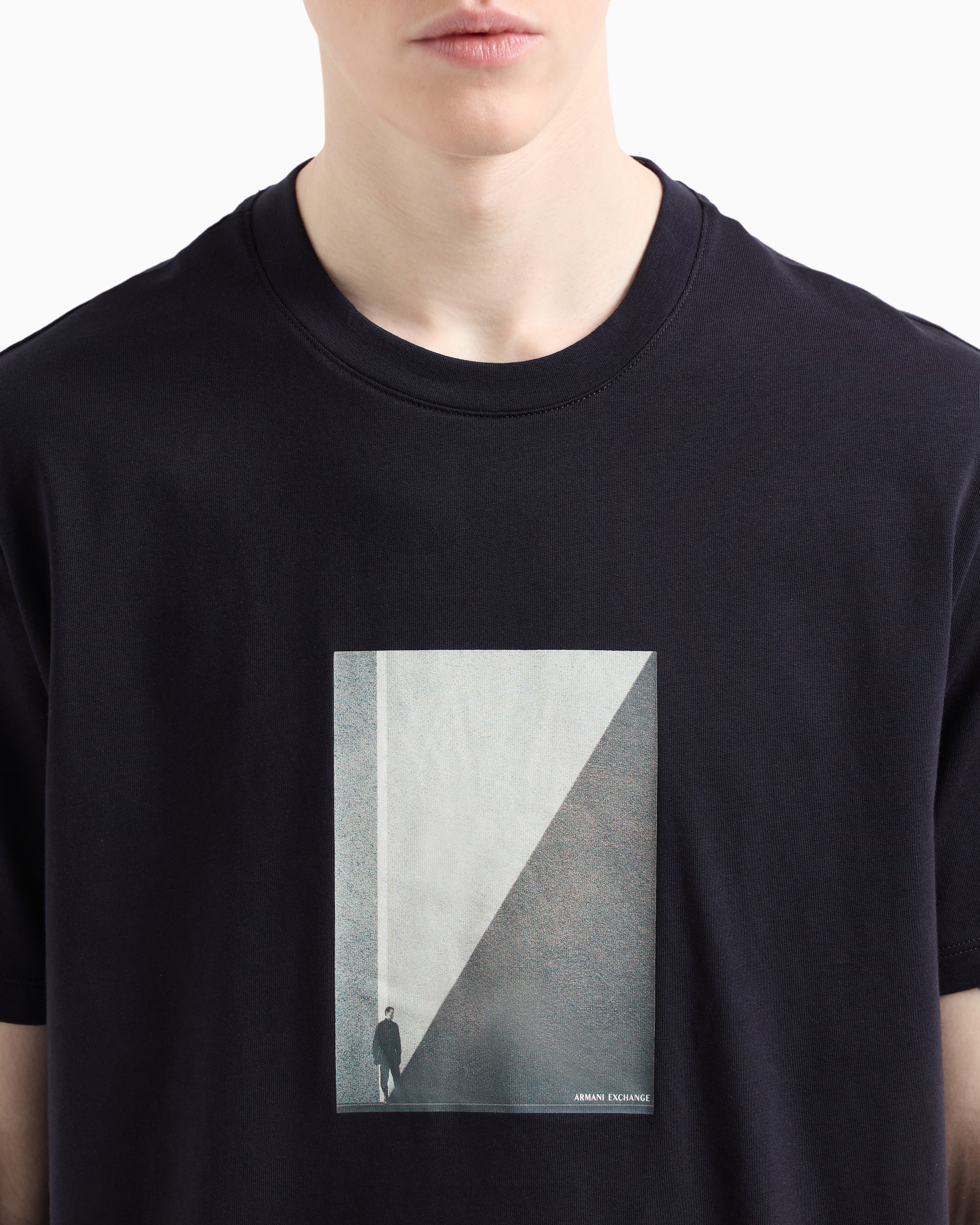Armani Exchange - Regular fit T-shirt with photo print, Man, Navy Blue, Size: