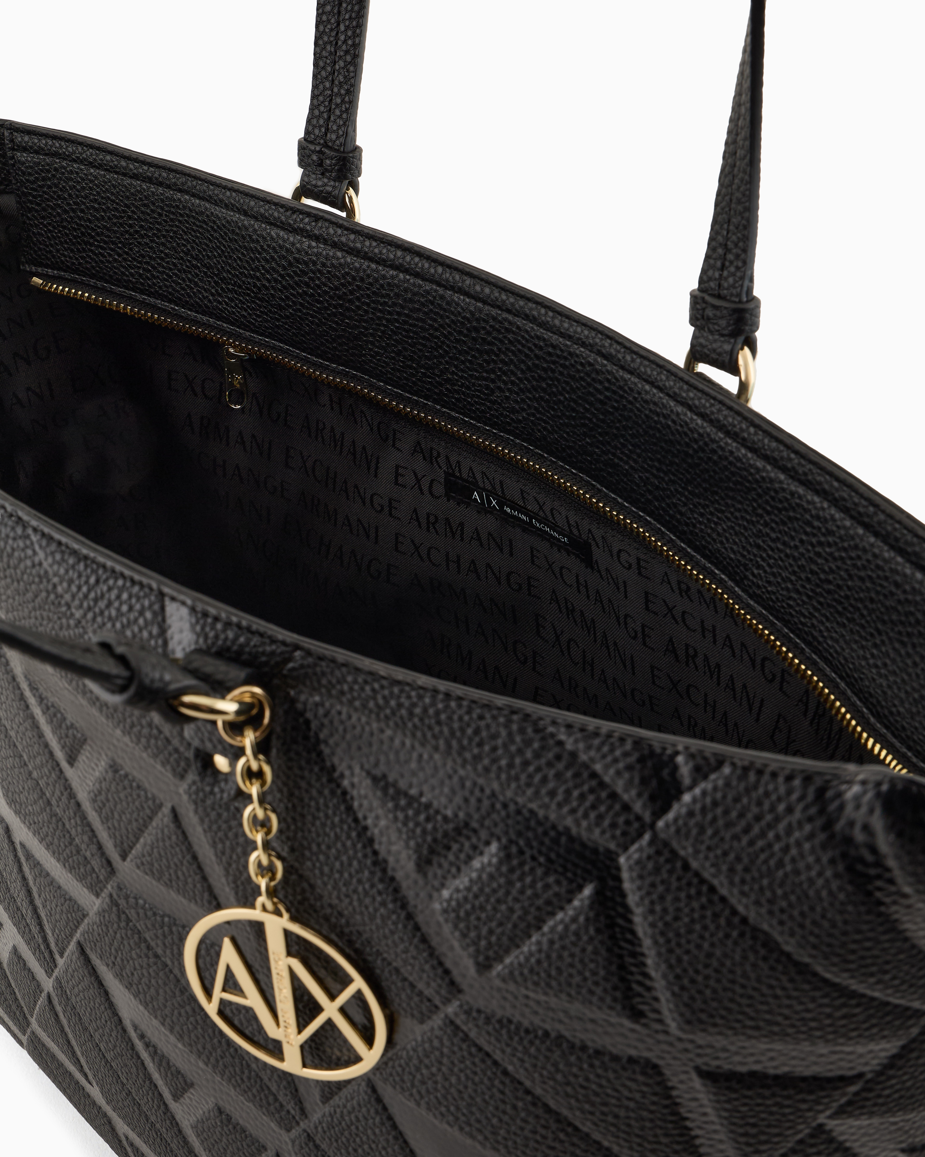 Armani Exchange - Shopper bag with allover embossed logo, Woman, Black, Size: TU
