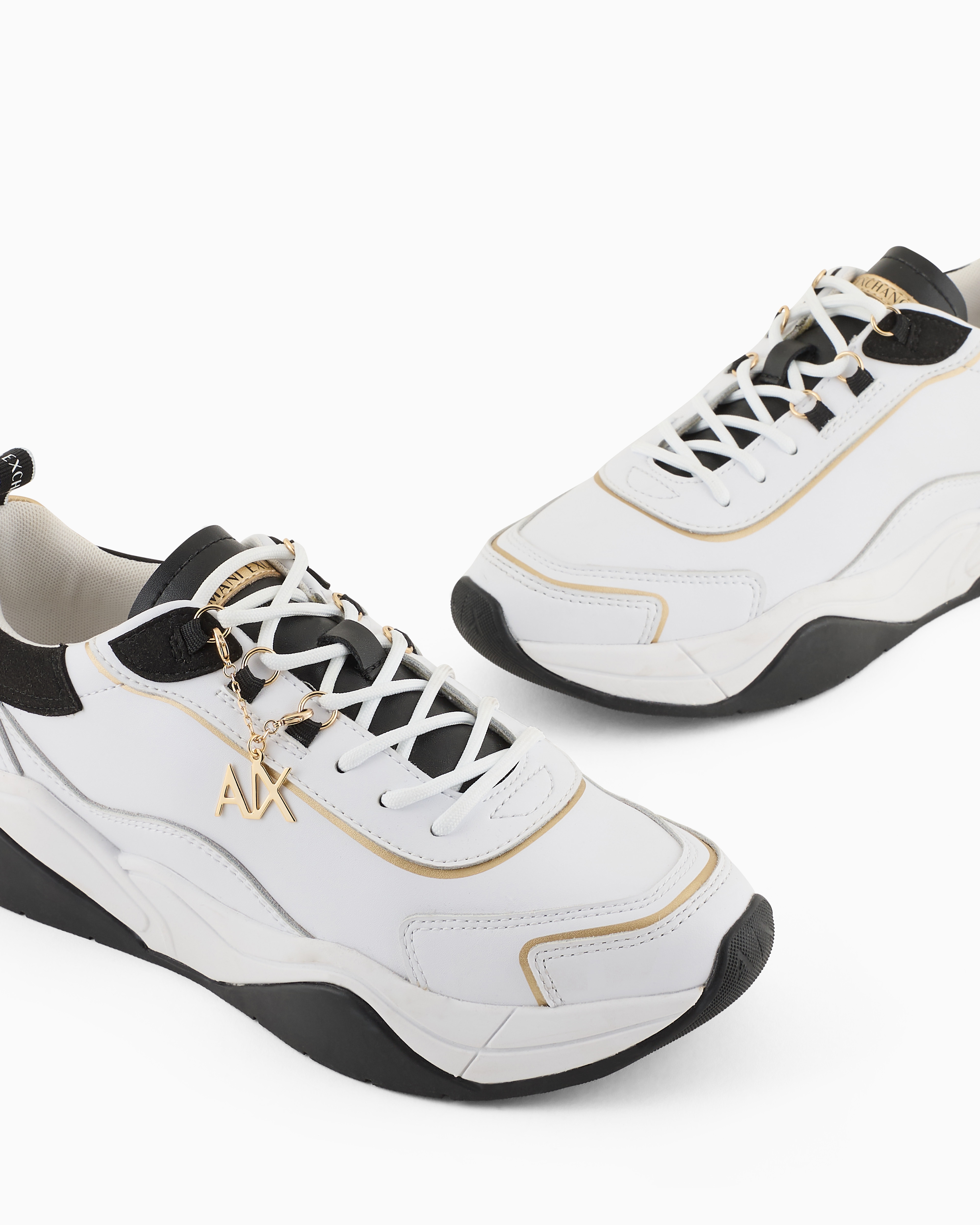 Armani Exchange - Leather sneakers with logo application, Woman, White, Size: