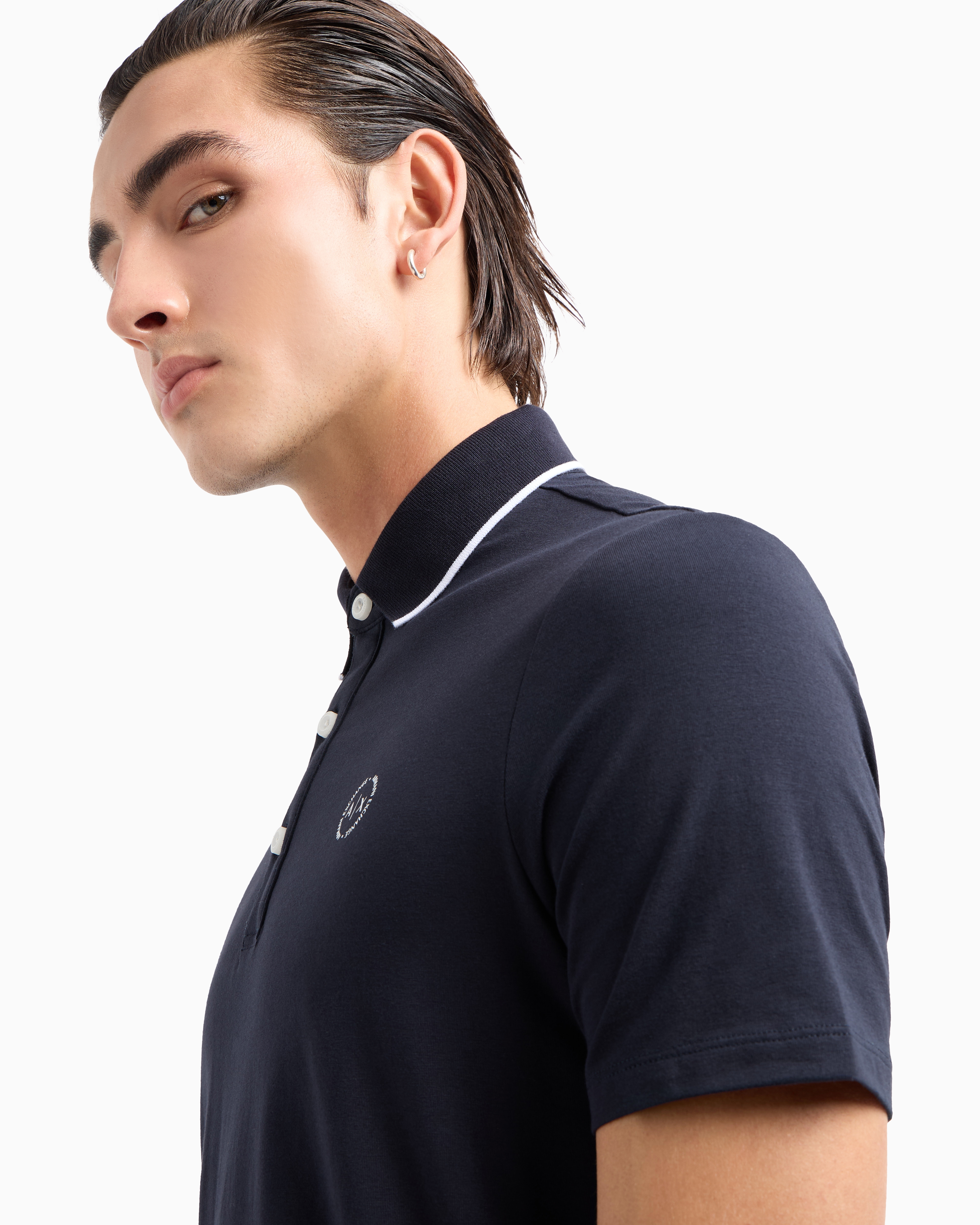 Armani Exchange - Piquet polo shirt with logo, Man, Navy Blue, Size: