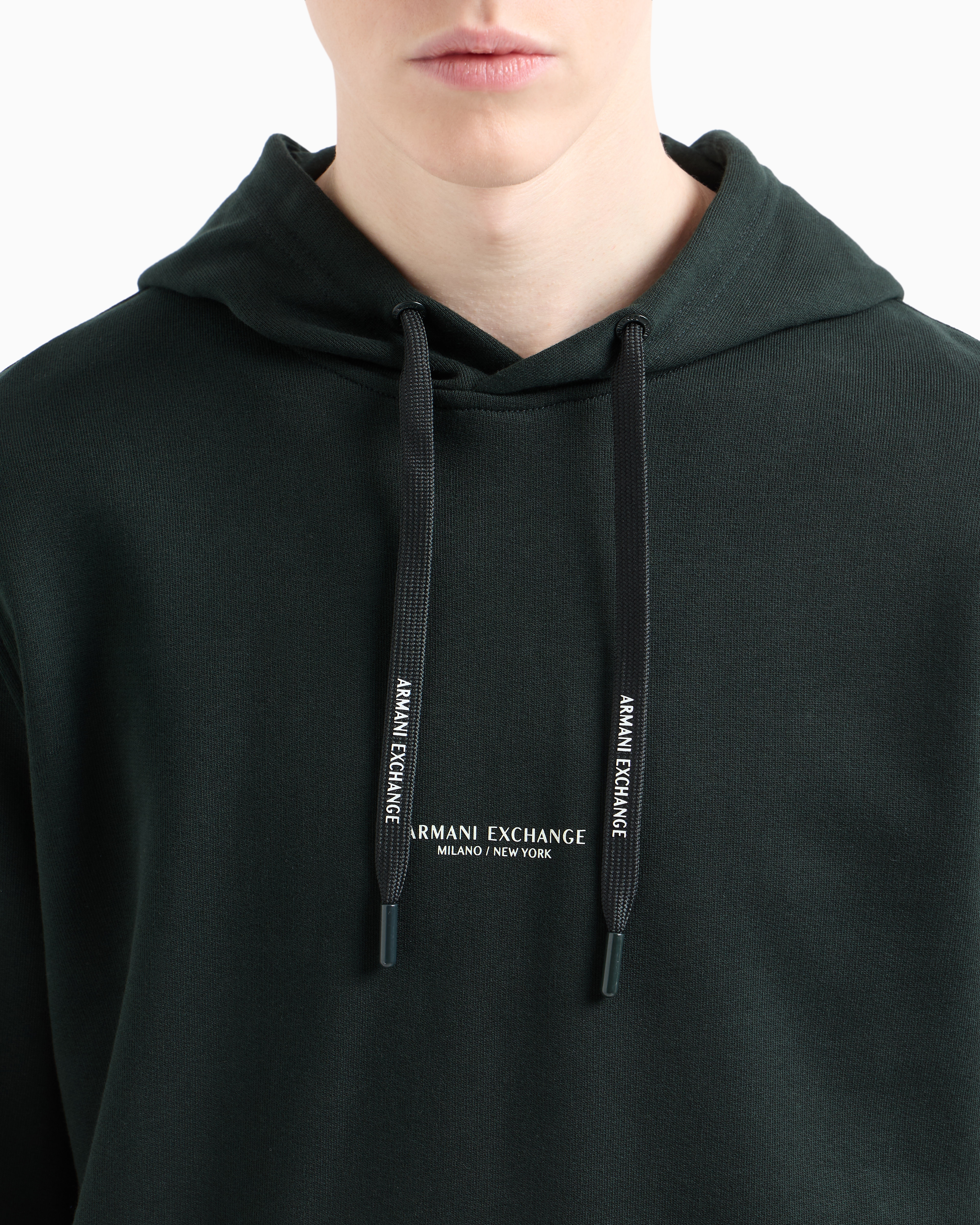 Armani Exchange - French Terry Cotton Hoodie with Logo, Man, Green, Size: