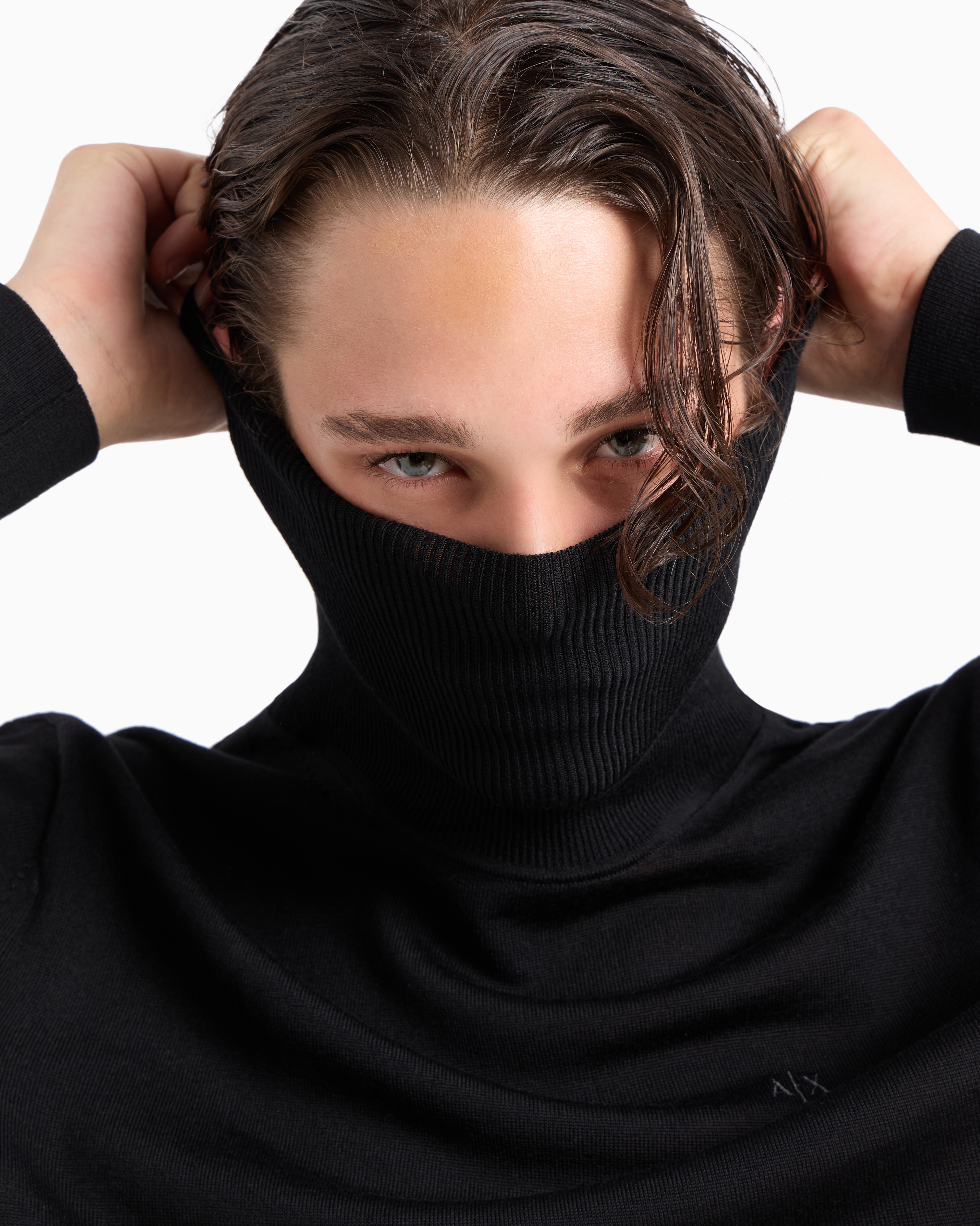 Armani Exchange - Virgin wool turtleneck sweater, Man, Black, Size: