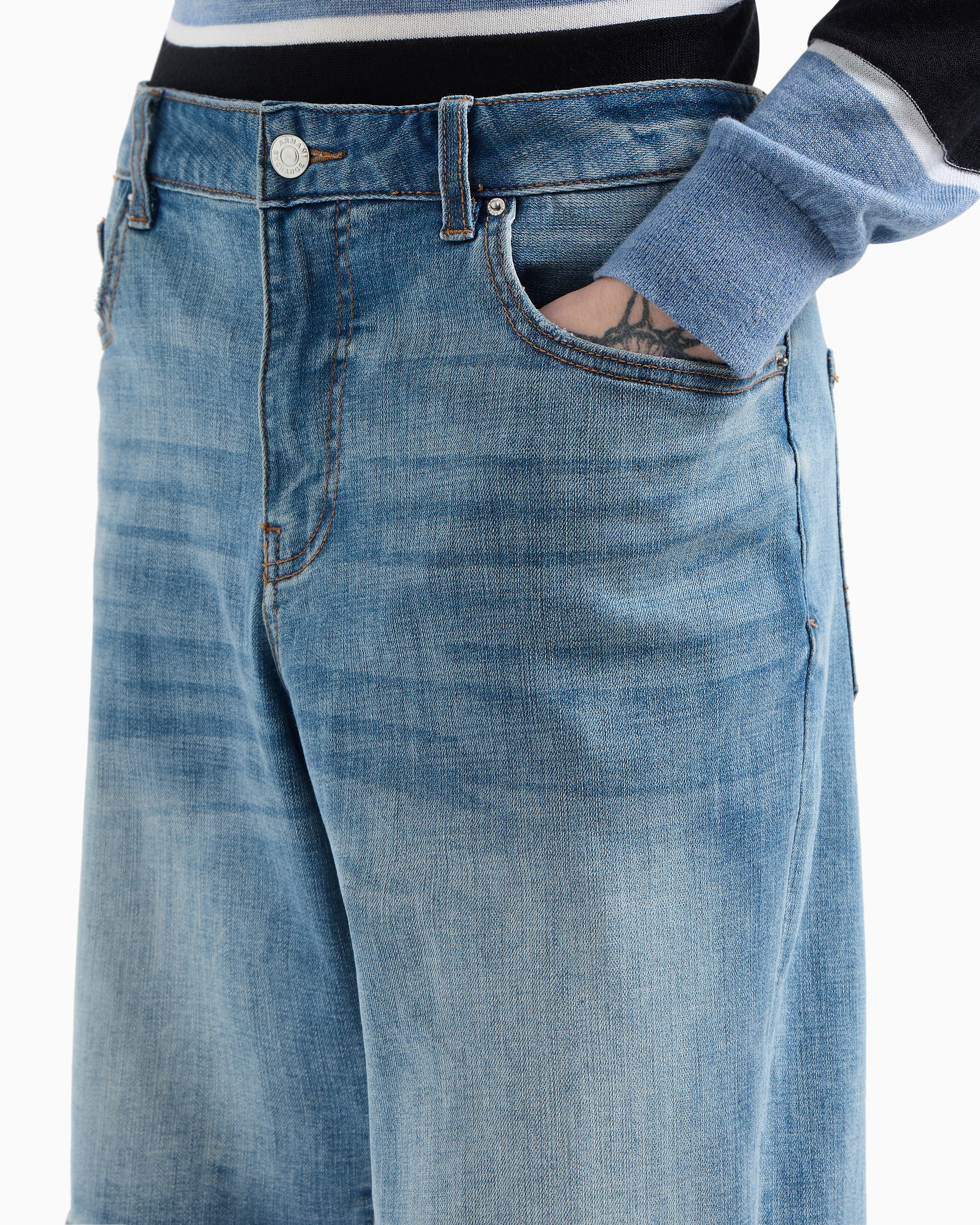 Armani Exchange - Cotton denim shorts with contrast stitching, Man, Blue, Size: