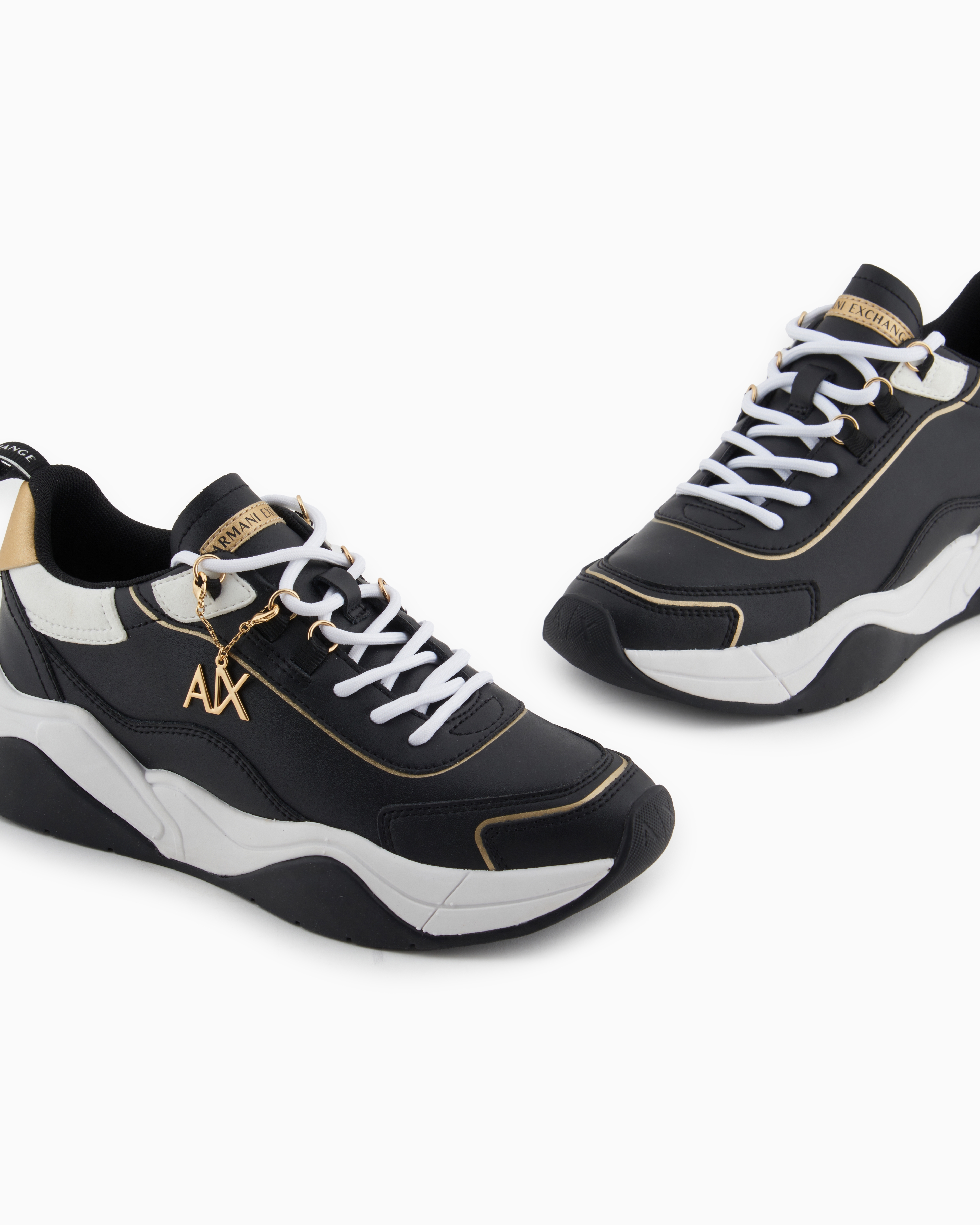 Armani Exchange - Leather sneakers with logo application, Woman, Black, Size: