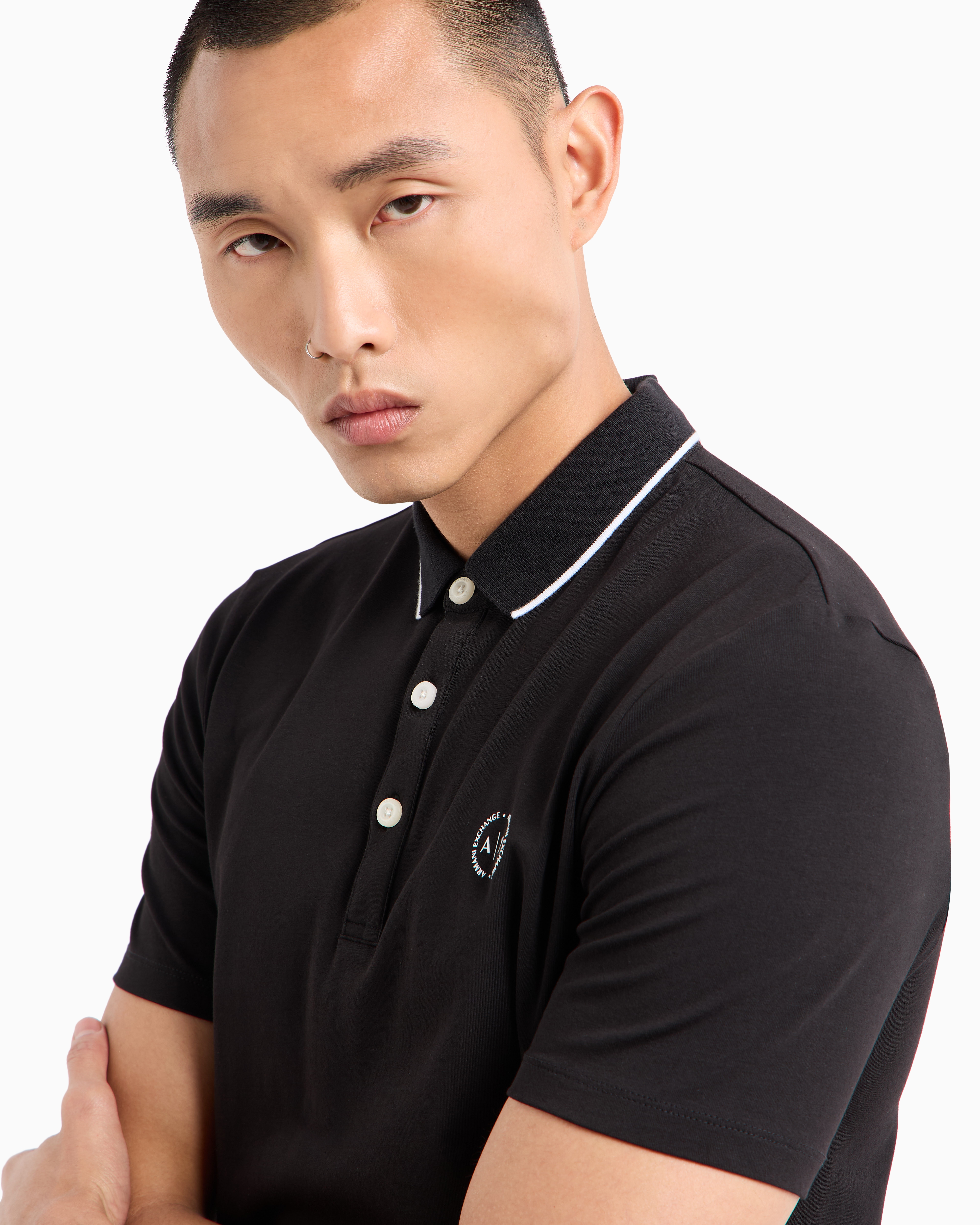 Armani Exchange - Piquet polo shirt with logo, Man, Black, Size: