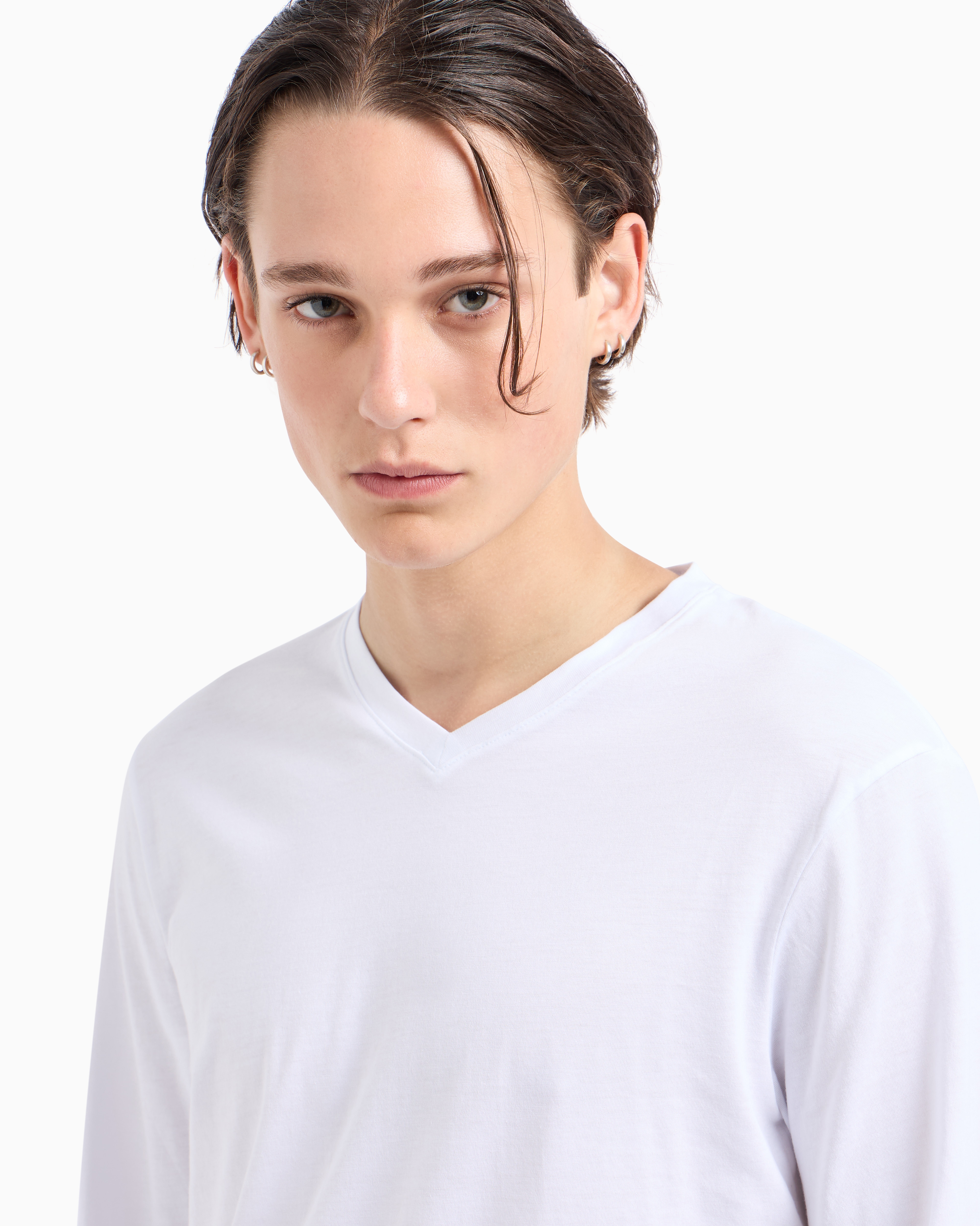 Armani Exchange - Pima Cotton Long Sleeve V-Neck T-Shirt, Man, White, Size: