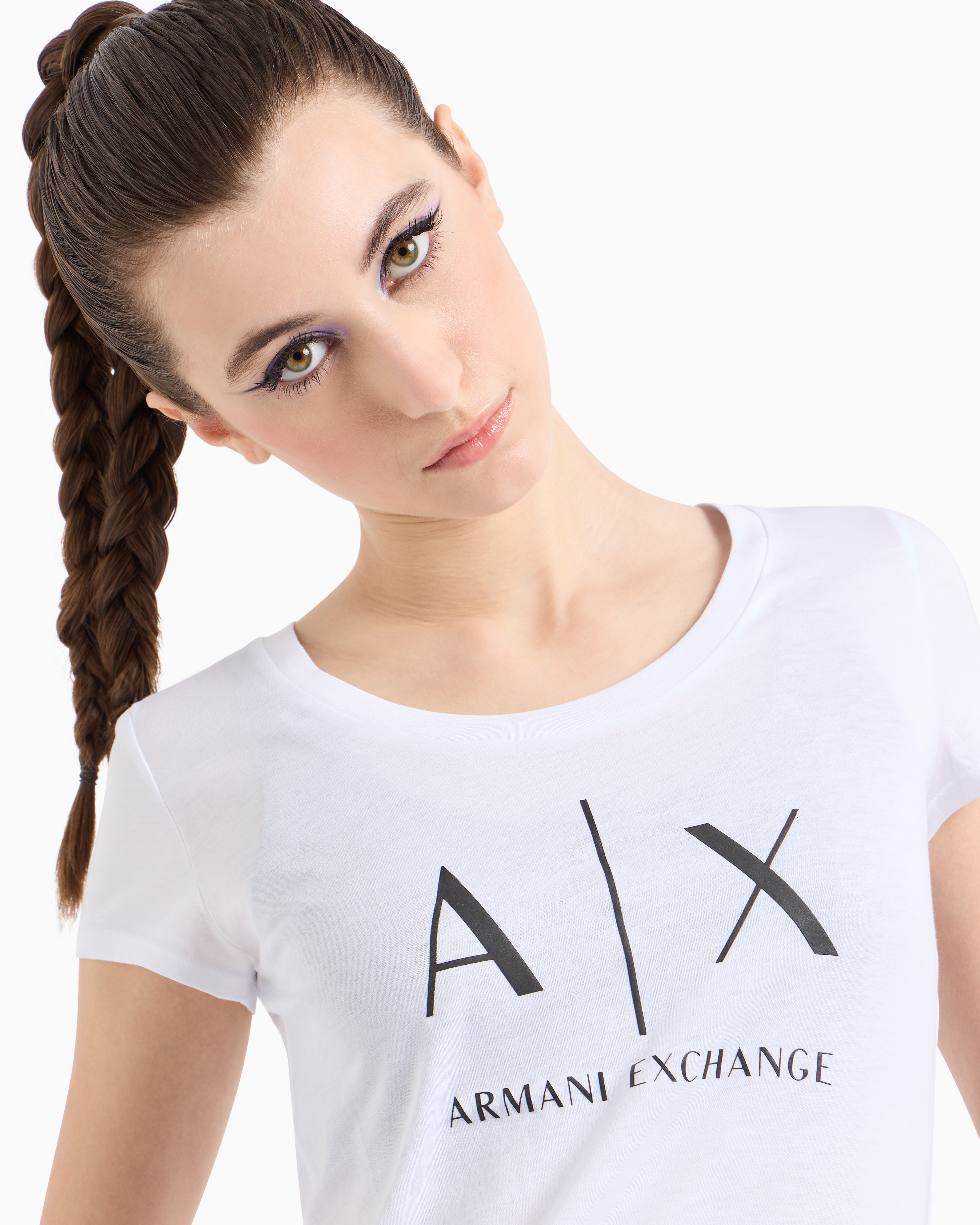 Armani Exchange - Pima Cotton Print Short T-Shirt, Woman, White, Size: