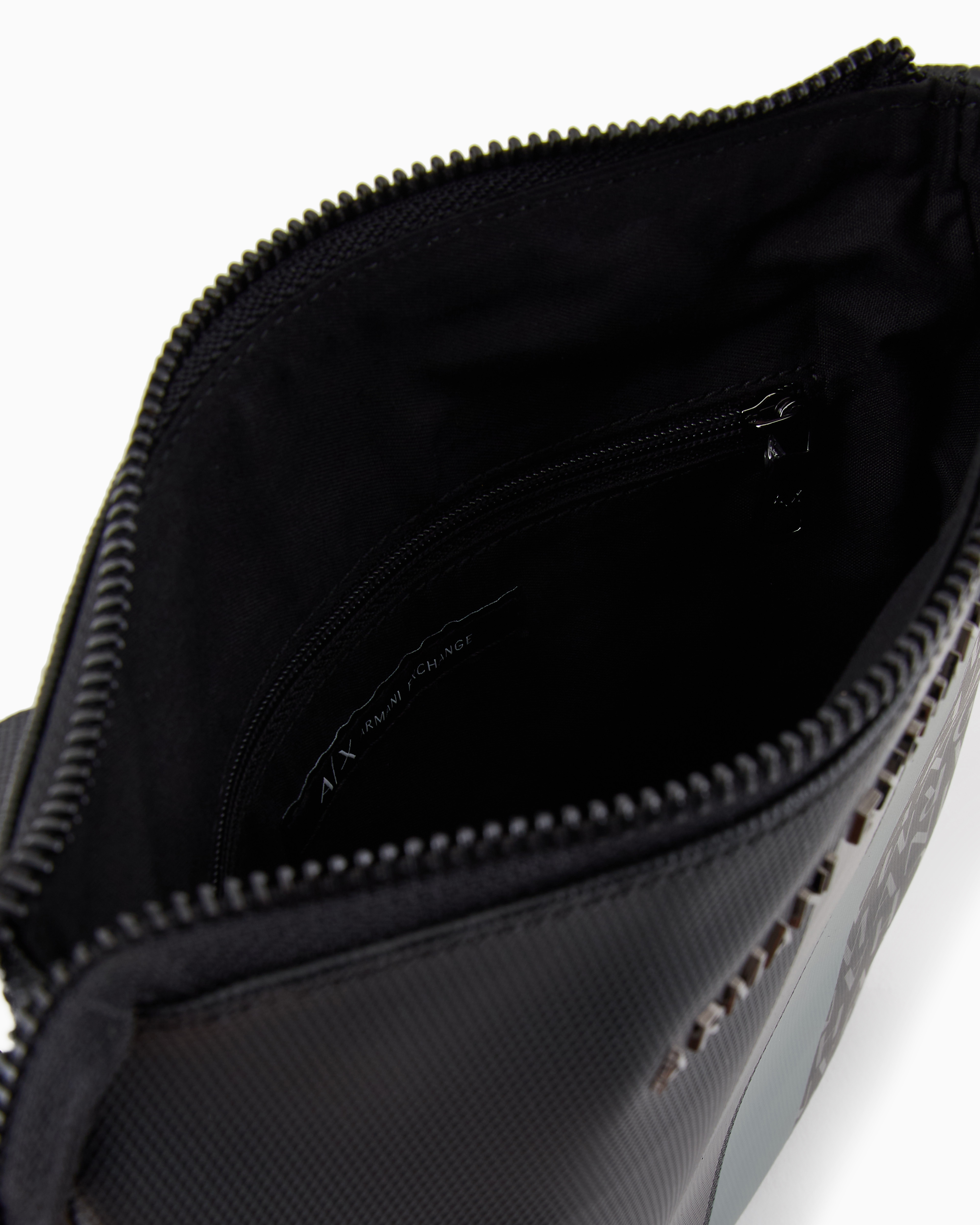 Armani Exchange - Monogram and Stripe Flat Shoulder Bag, Man, Black, Size: TU