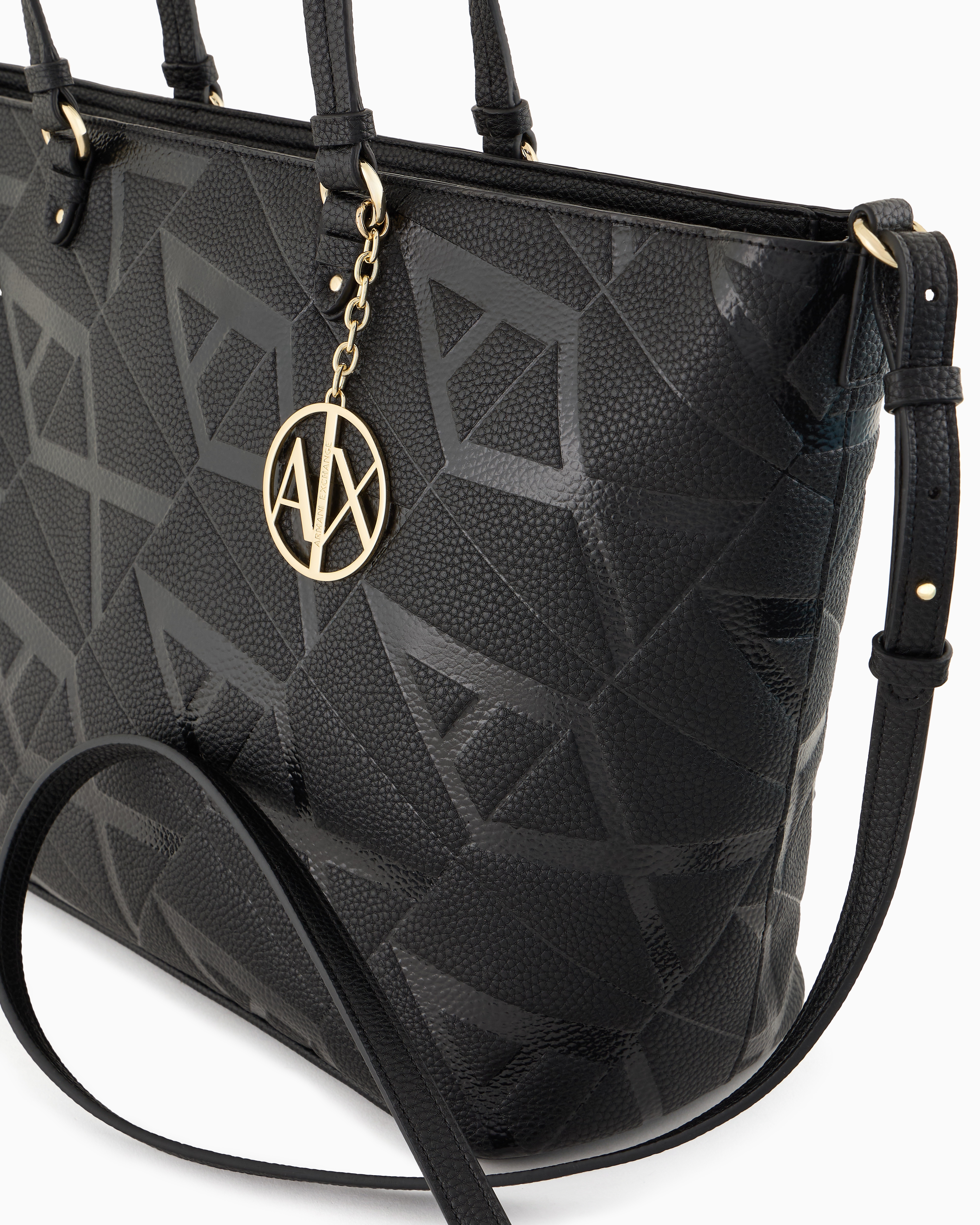 Armani Exchange - Shopper bag with allover embossed logo, Woman, Black, Size: TU