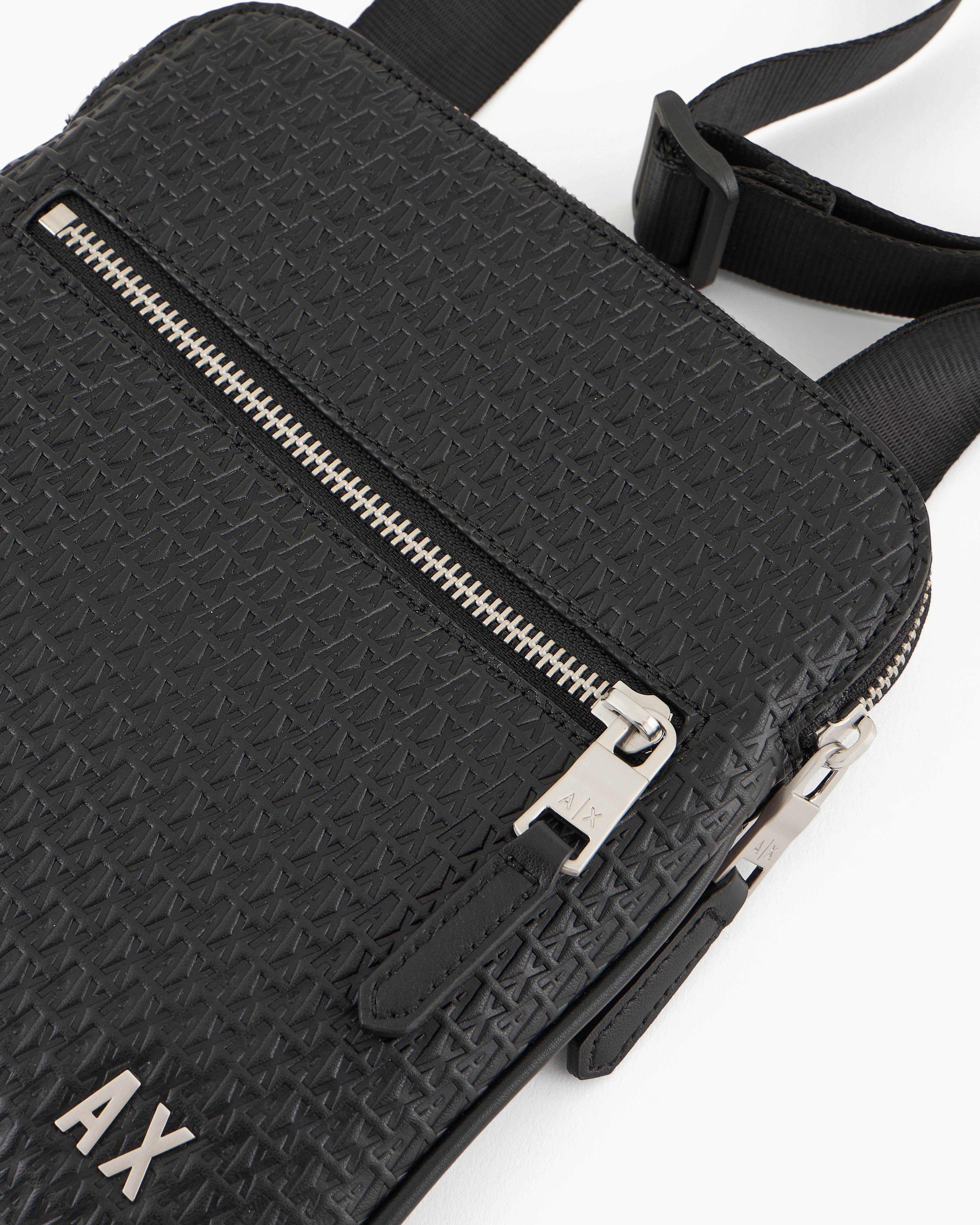 Armani Exchange - Flat shoulder bag with embossed logo on the entire surface, Man, Black, Size: TU