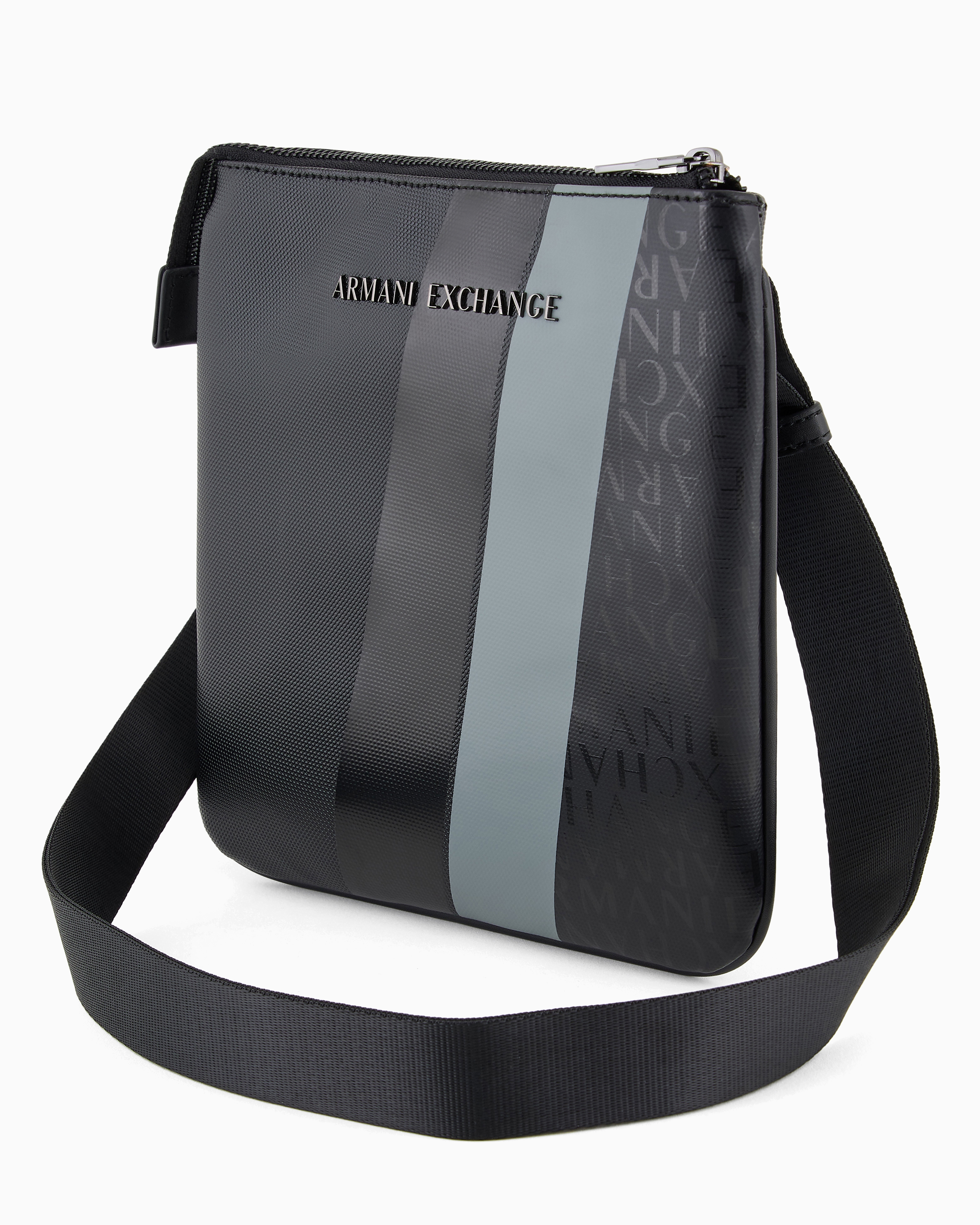 Armani Exchange - Monogram and Stripe Flat Shoulder Bag, Man, Black, Size: TU