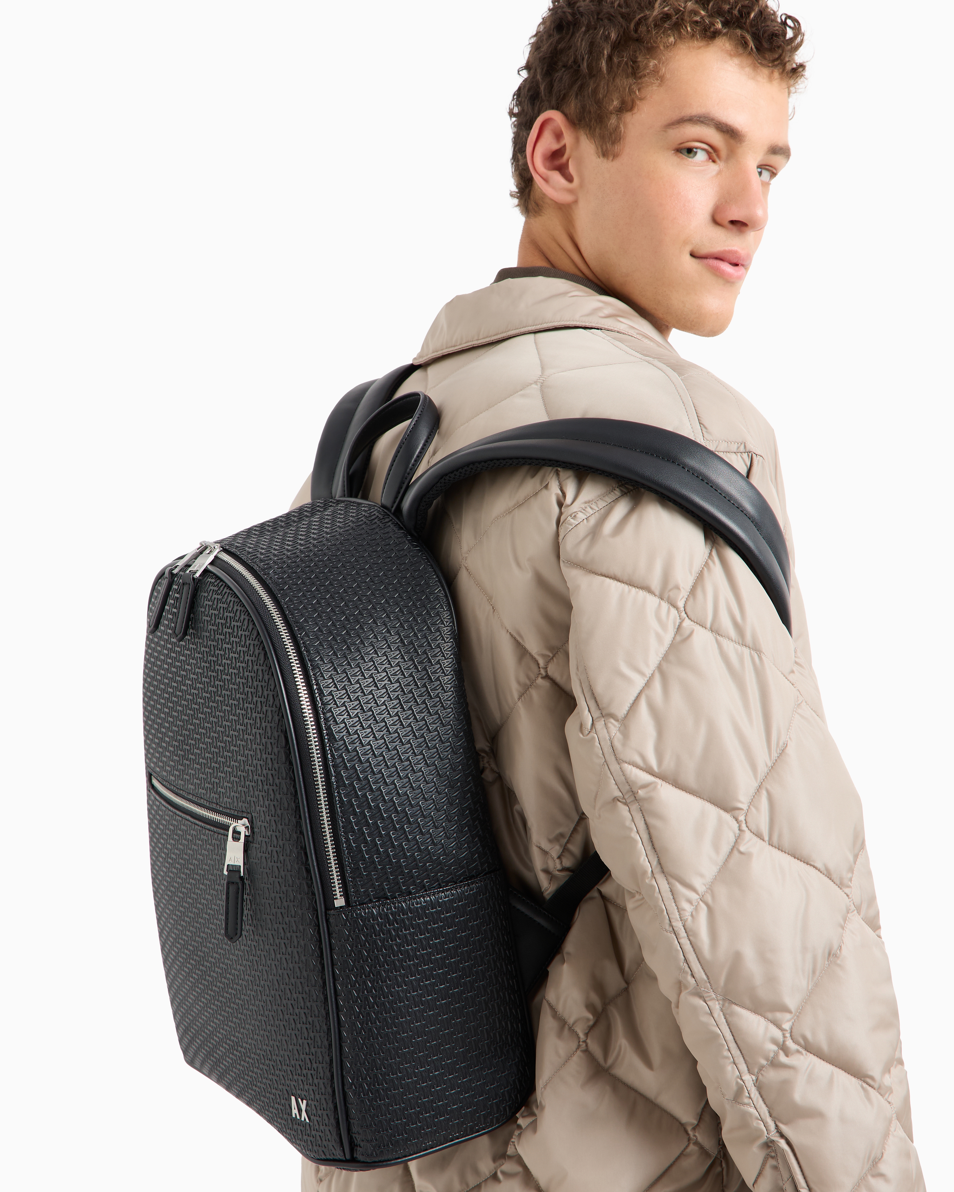 Armani Exchange - Backpack with all-over embossed logo, Man, Black, Size: TU