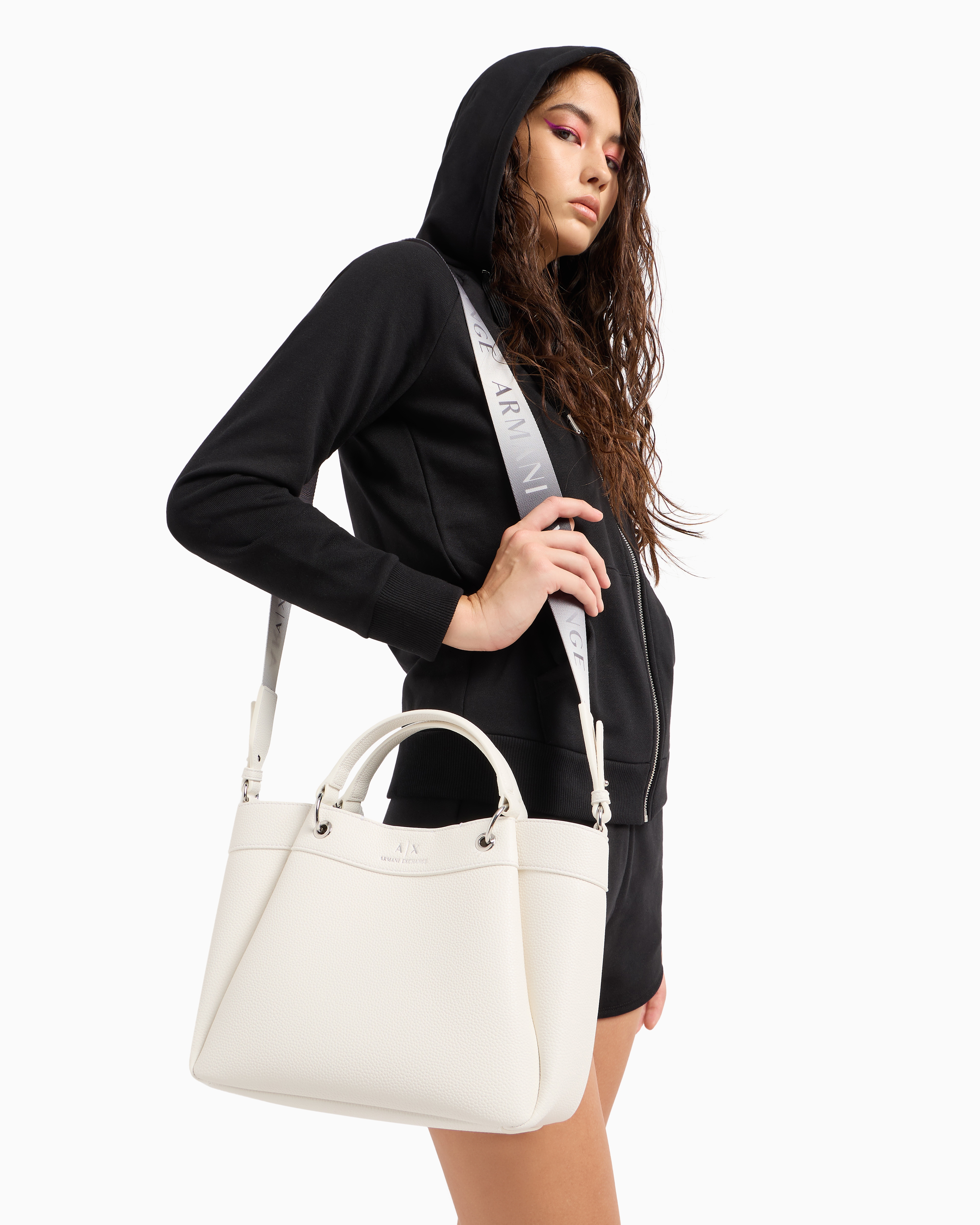 Armani Exchange - Medium handbag with degradè shoulder strap, Woman, White, Size: TU