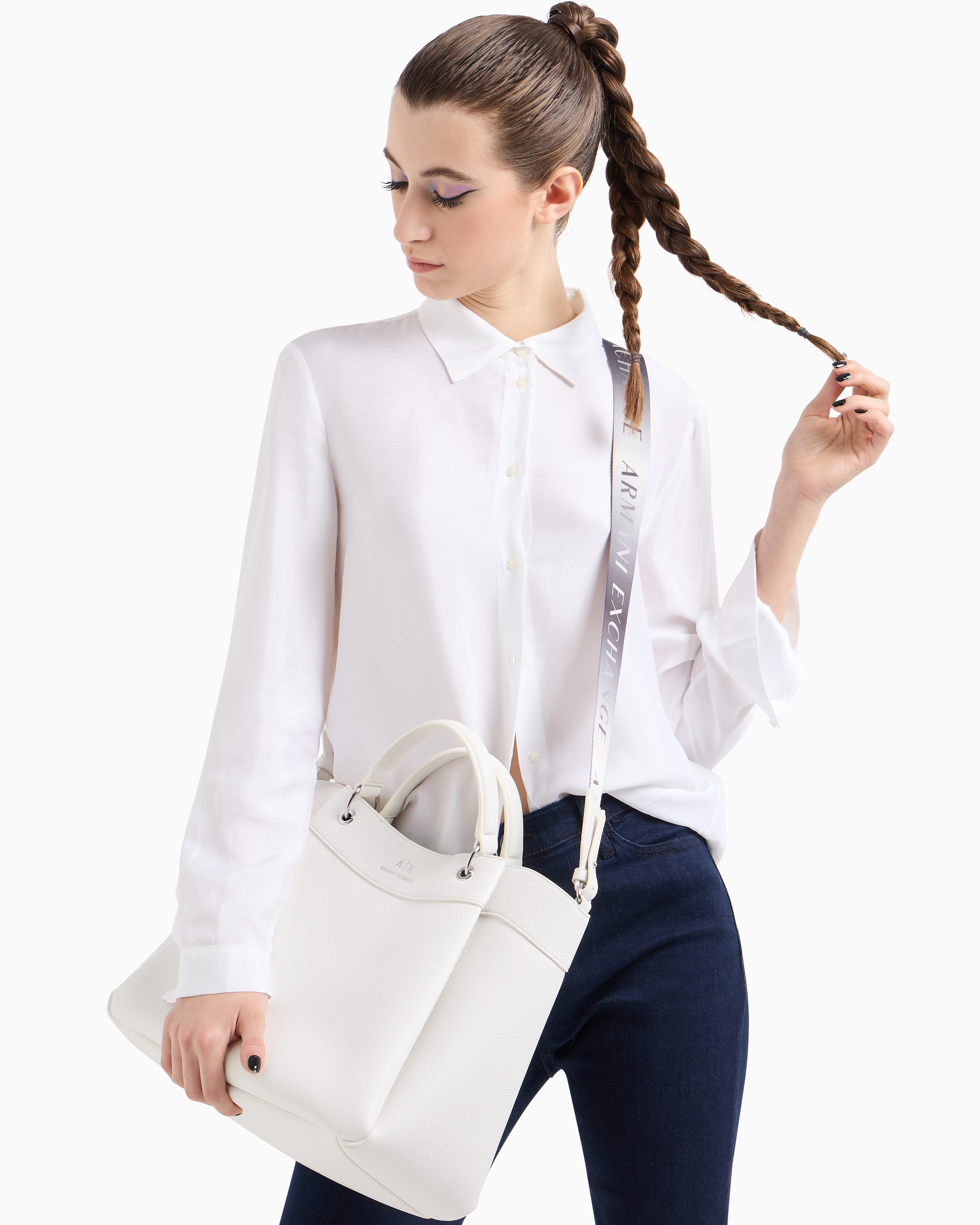 Armani Exchange - Large handbag with degradè shoulder strap, Woman, White, Size: TU