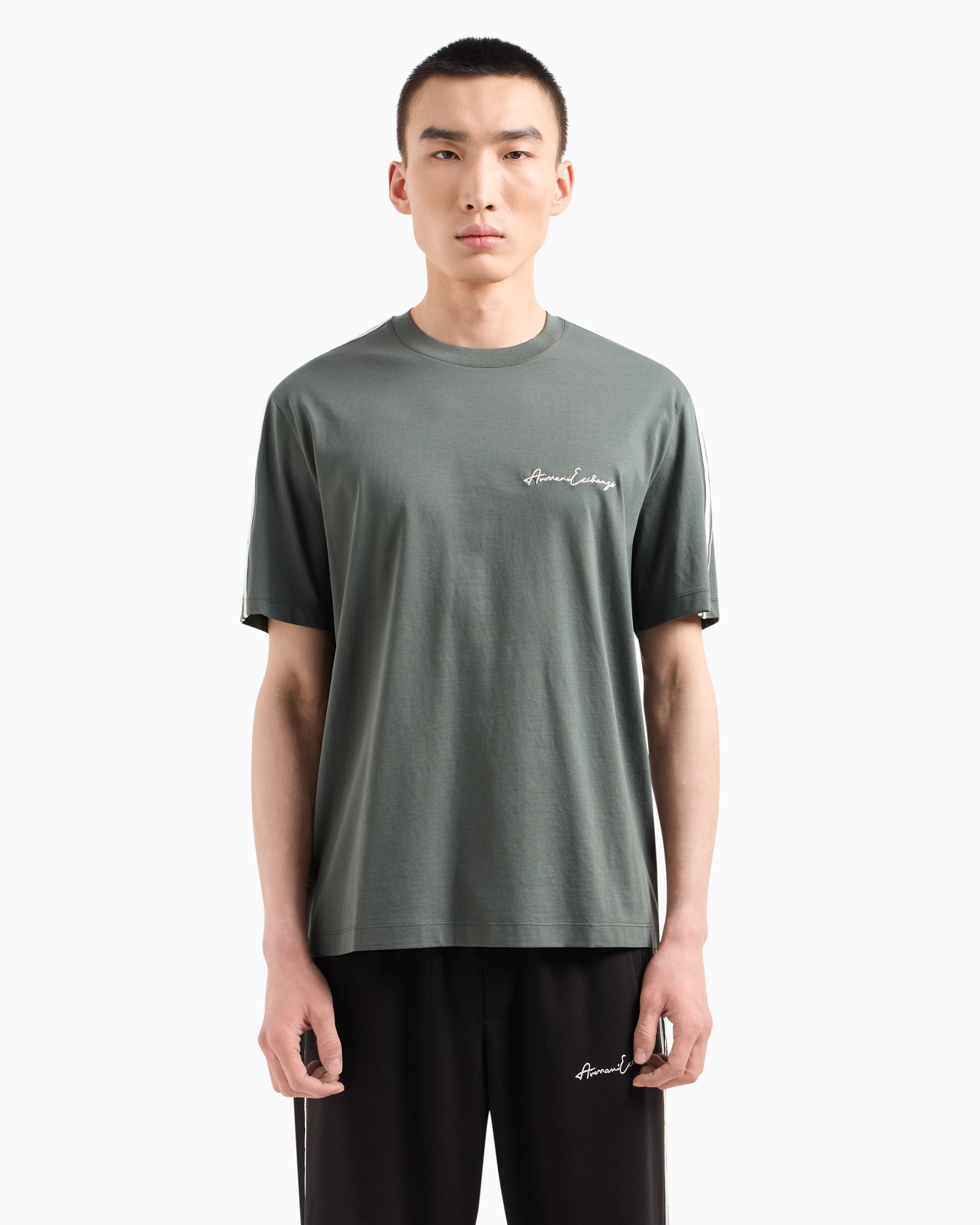 Armani Exchange Logo Signature Crewneck T-shirt In Green