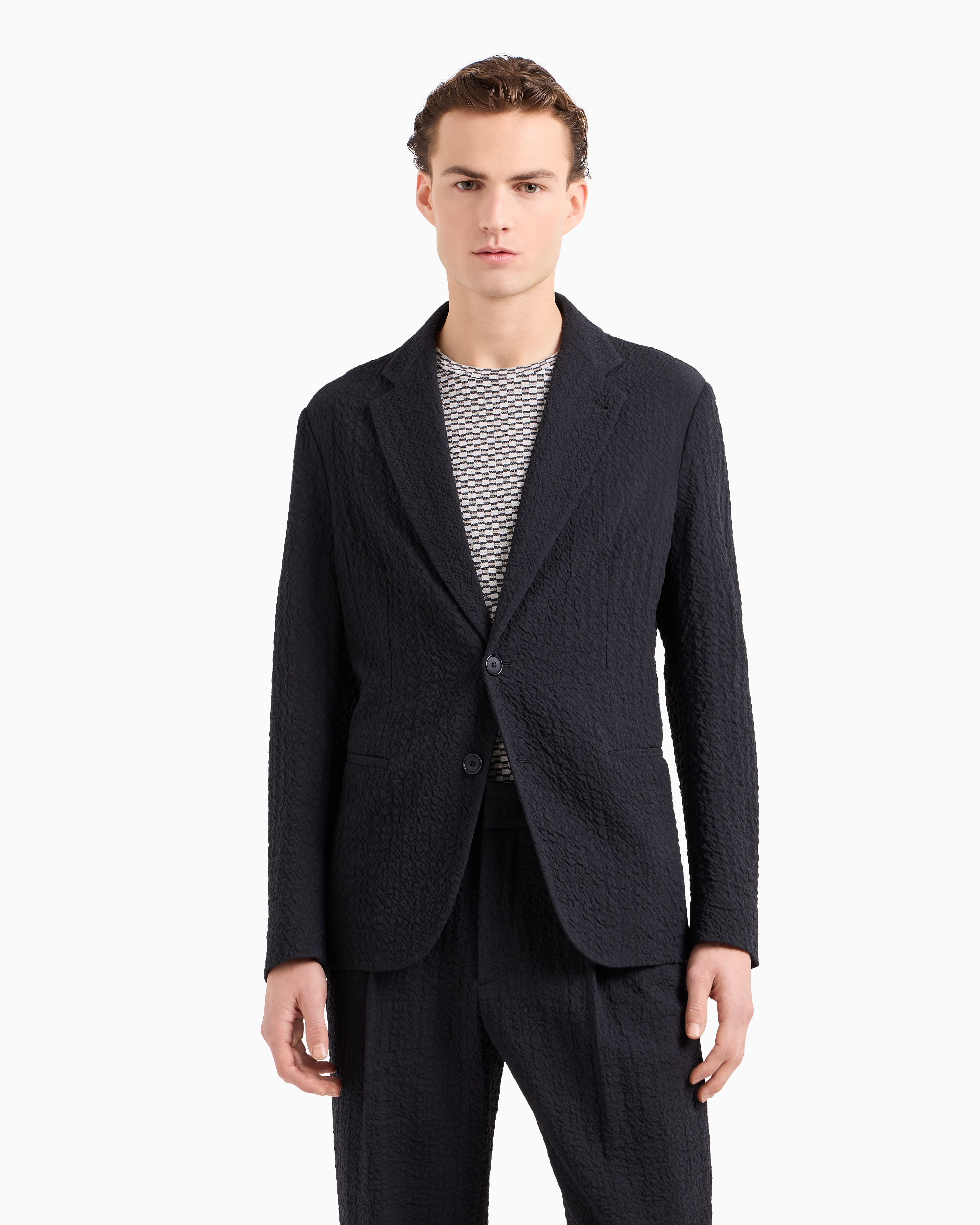 Giorgio Armani Micro-canneté Effect Notched-lapel Blazer