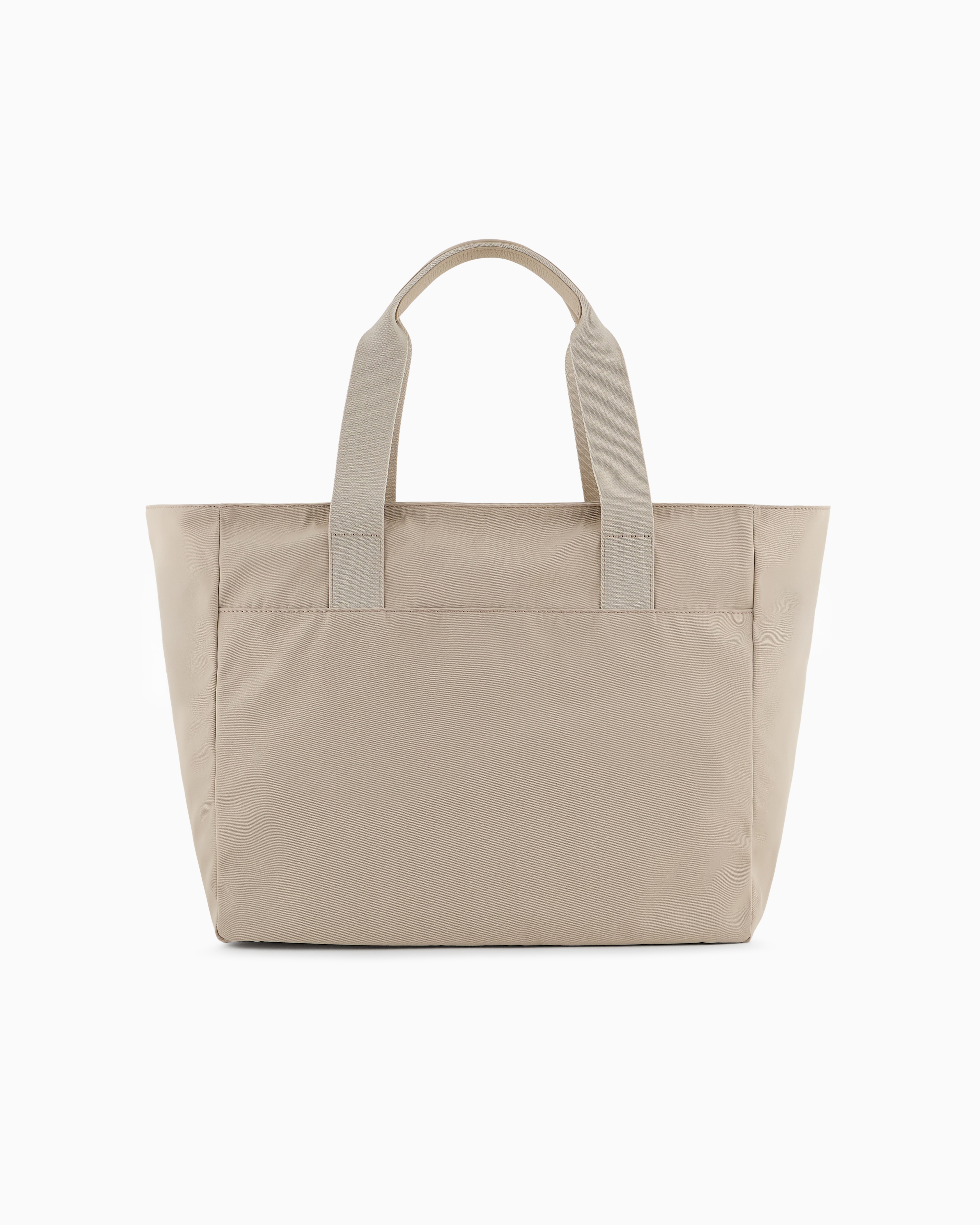Giorgio Armani Medium Shopper Bag In Nylon And Pebbled Leather In Beige
