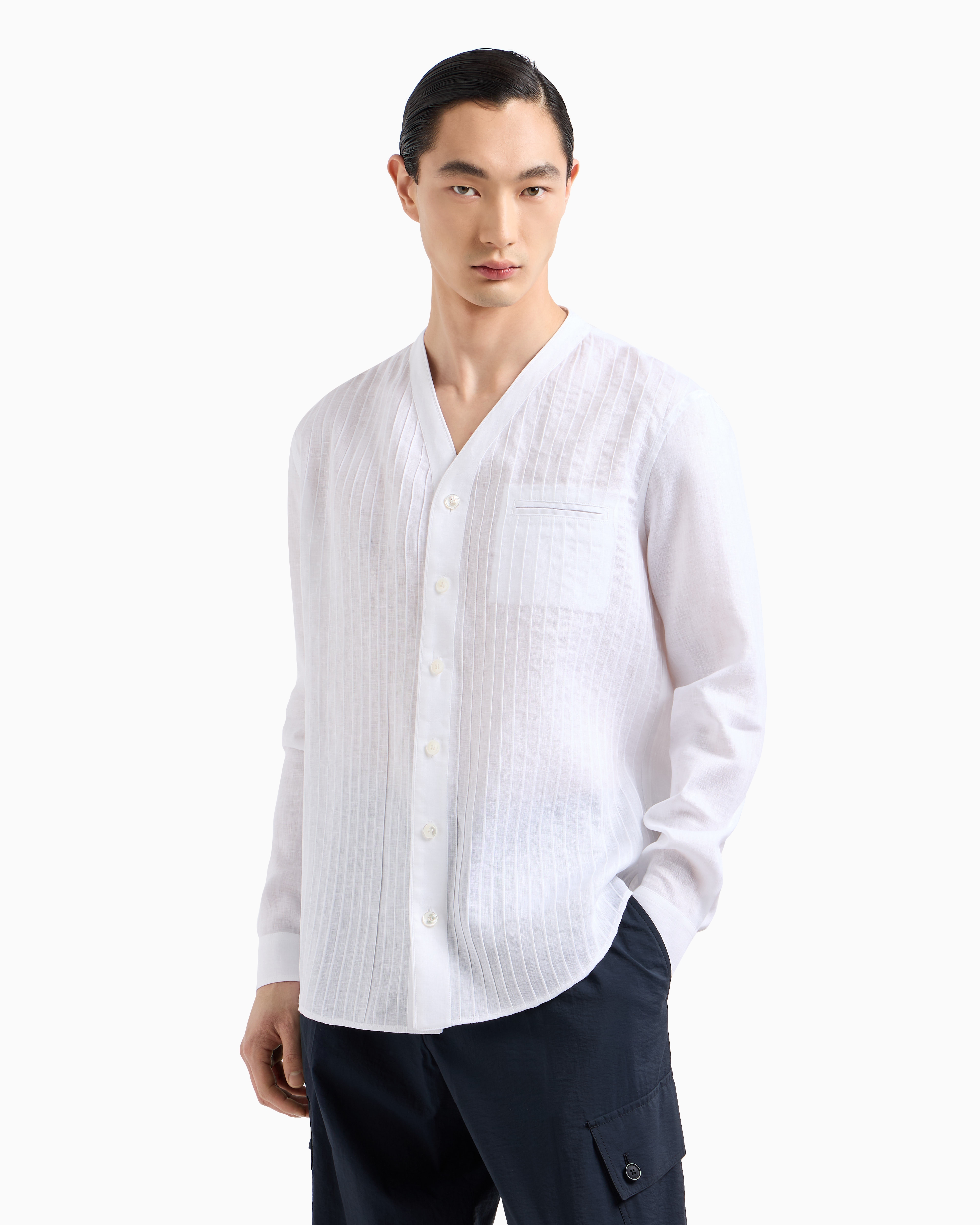 Giorgio Armani Regular-fit Linen Shirt With Front Ribs