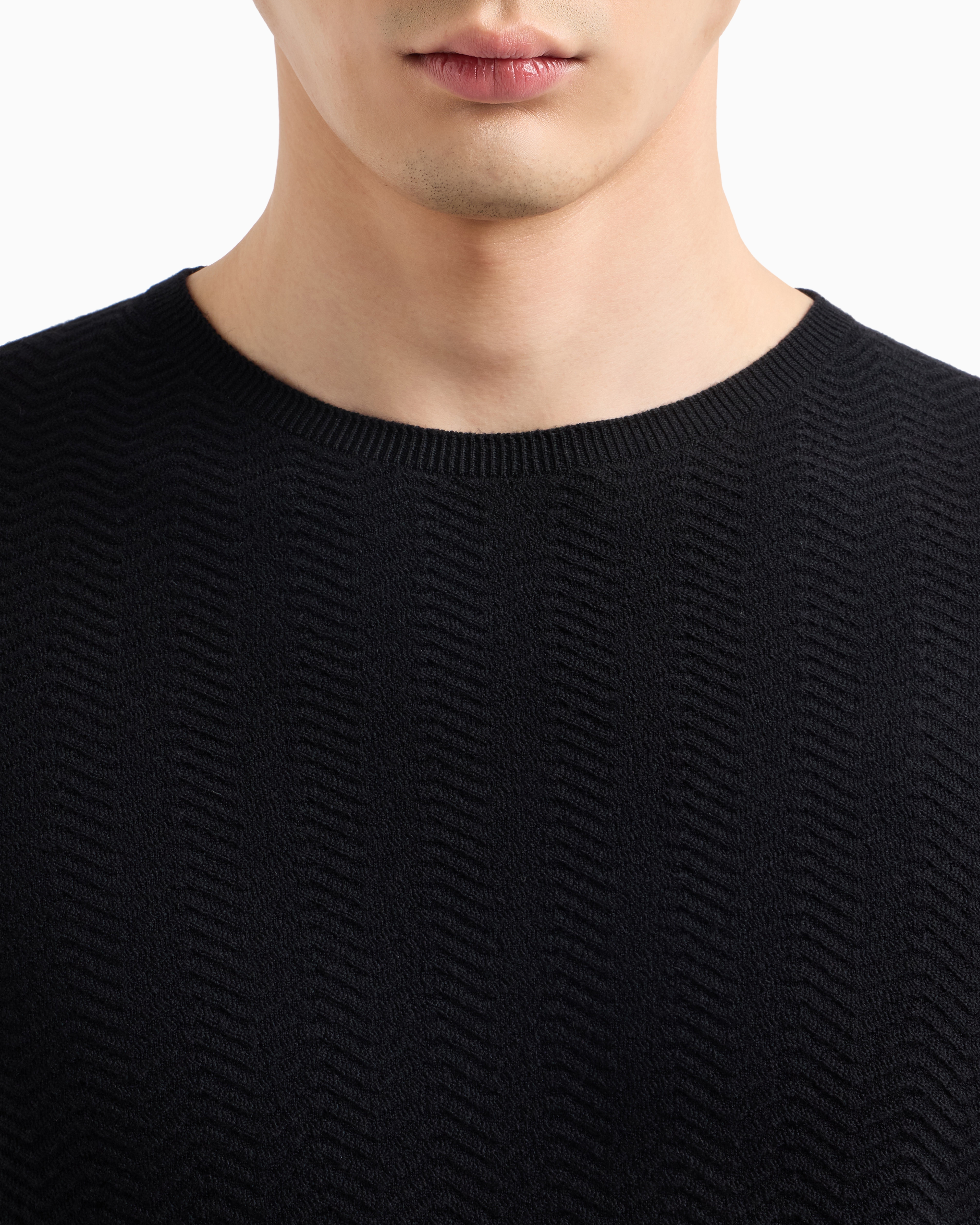 Giorgio Armani Chevron Virgin Wool, Crew-neck Jumper In Black
