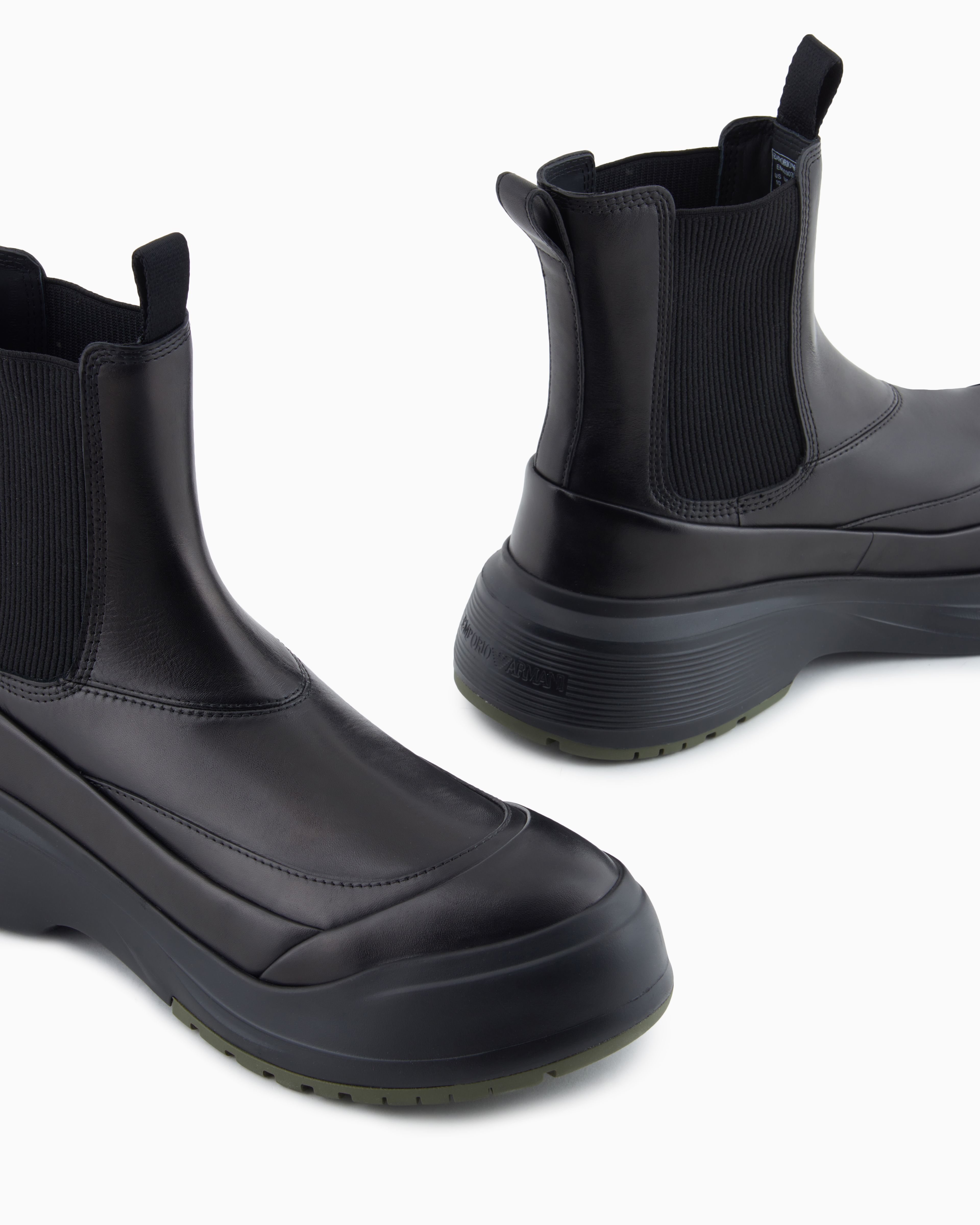 Emporio Armani Chunky Crust Leather Effect Ankle Boots In Black